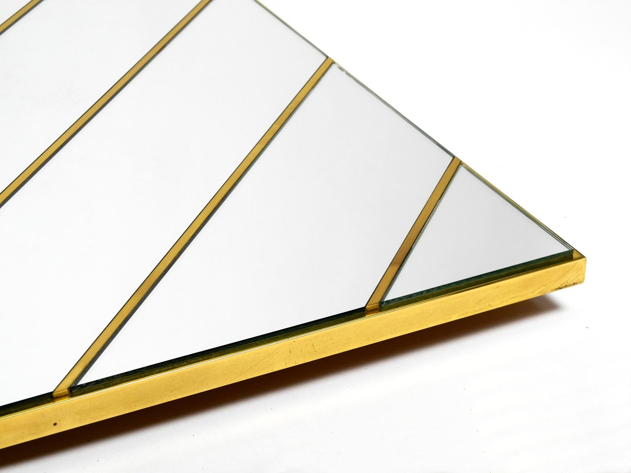 Large, Exceptional 1970s Brass Wall Mirror with Diagonal Mirror Strips For Sale 10
