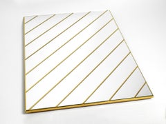 Large, Exceptional 1970s Brass Wall Mirror with Diagonal Mirror Strips