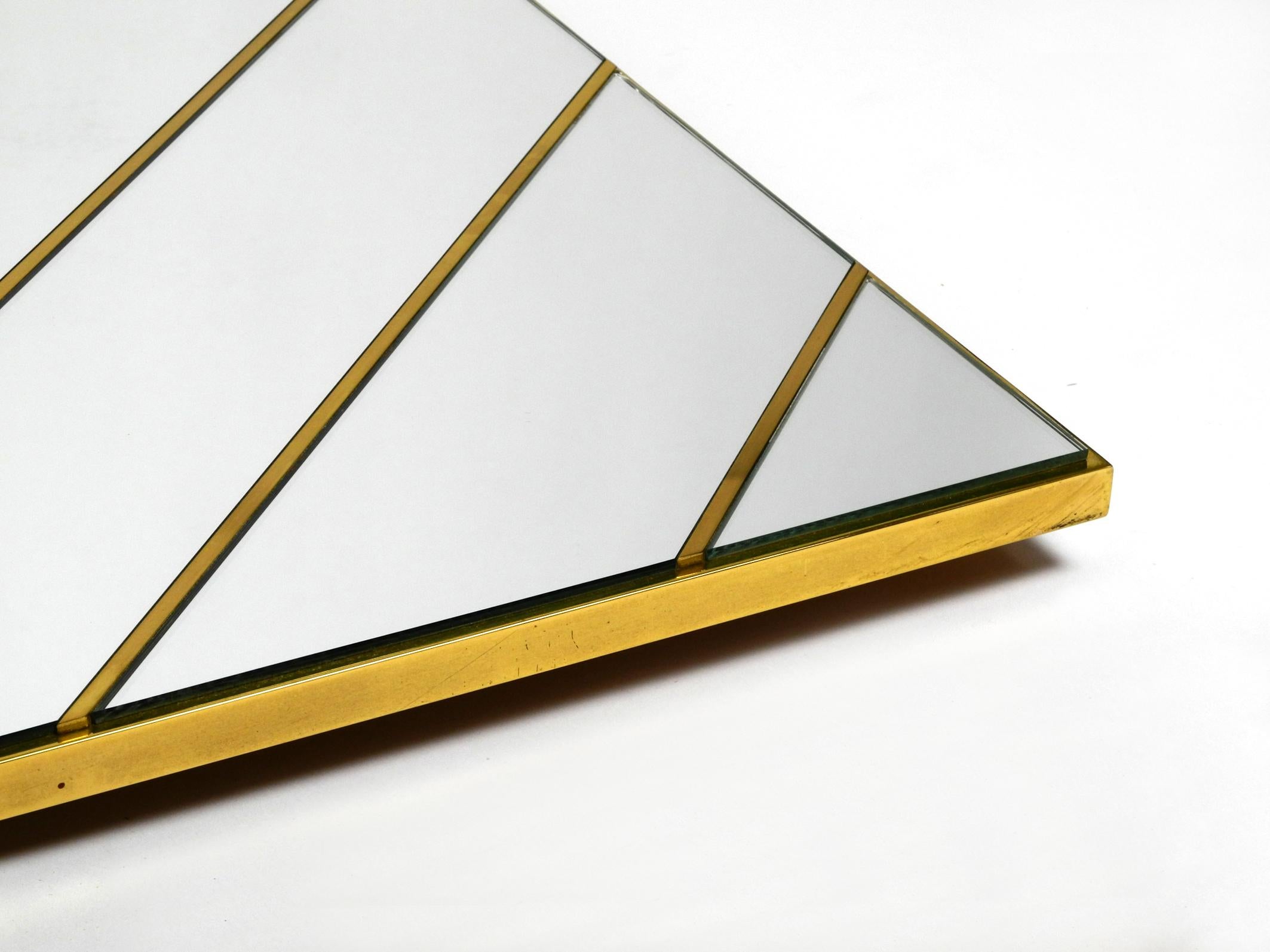 Large, Exceptional 1970s Brass Wall Mirror with Diagonal Mirror Strips For Sale 12