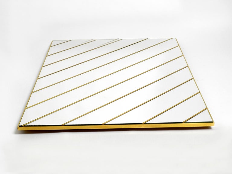Large, Exceptional 1970s Brass Wall Mirror with Diagonal Mirror Strips