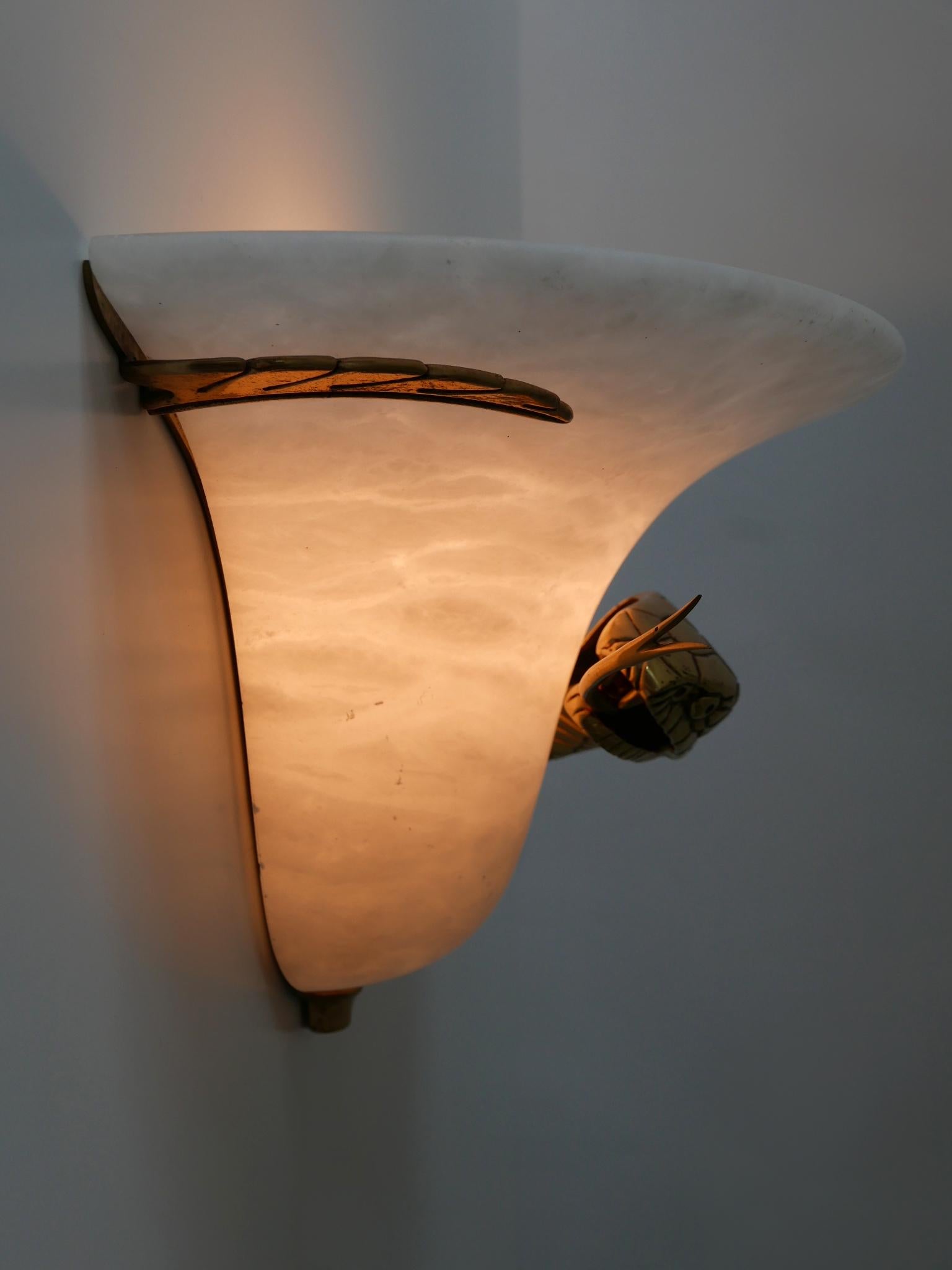 Large Exceptional Cast Brass & Alabaster Snake Sconce or Wall Lamp, Italy, 1970s 1