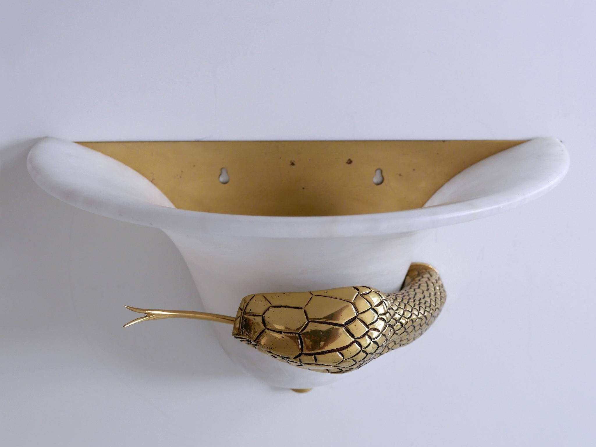 Large Exceptional Cast Brass & Alabaster Snake Sconce or Wall Lamp, Italy, 1970s 6