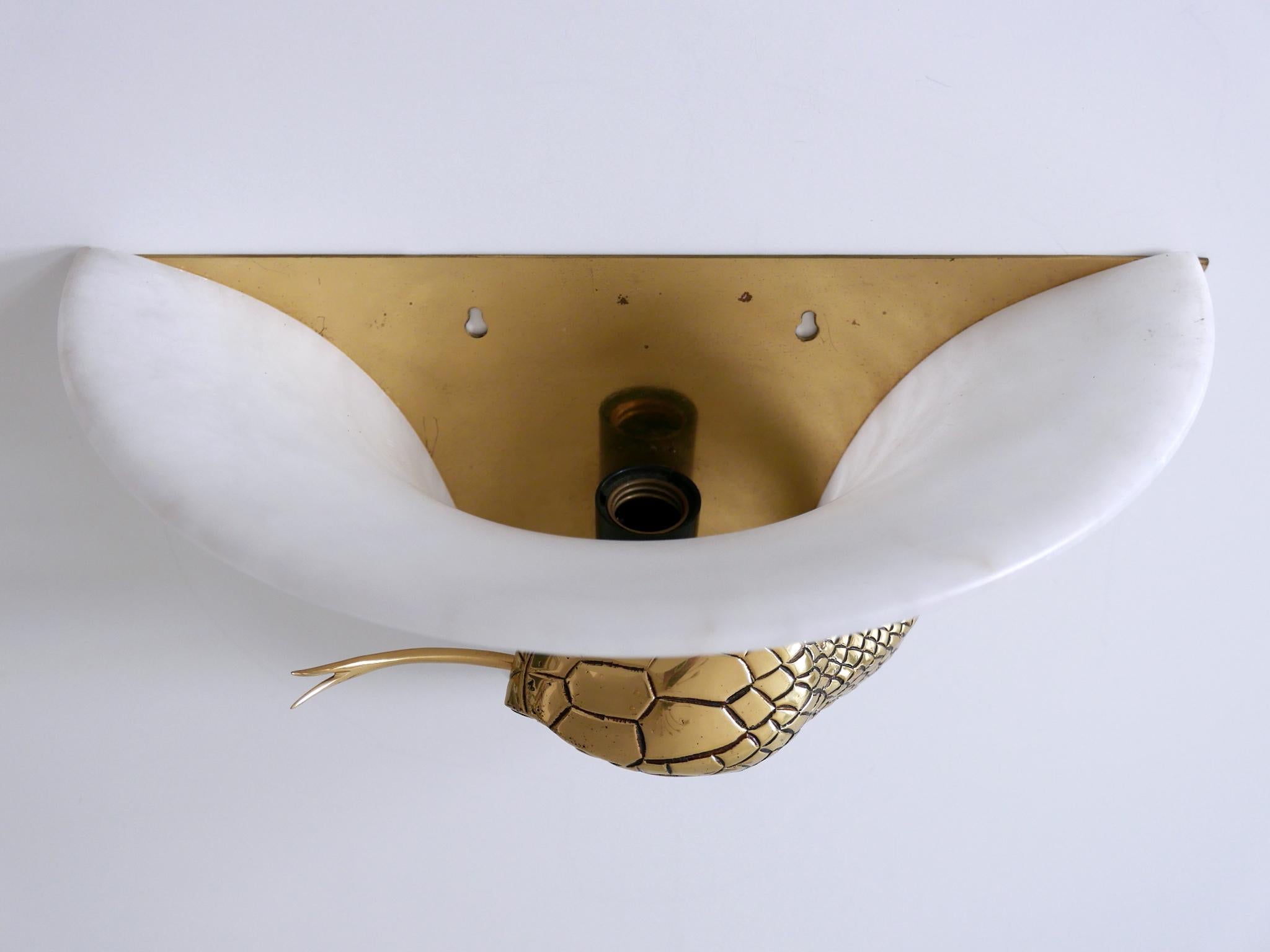 Large Exceptional Cast Brass & Alabaster Snake Sconce or Wall Lamp, Italy, 1970s 7
