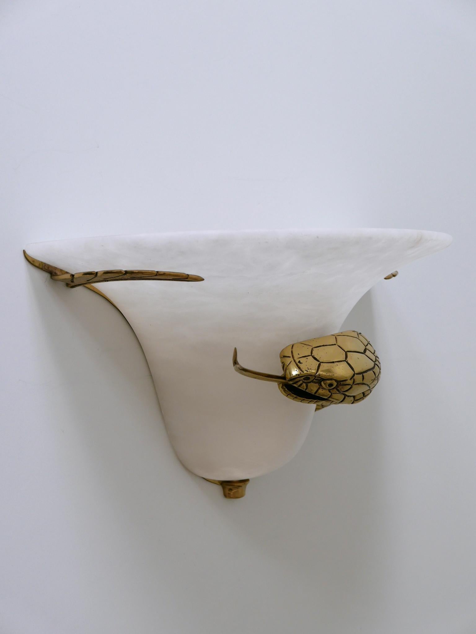 Italian Large Exceptional Cast Brass & Alabaster Snake Sconce or Wall Lamp, Italy, 1970s