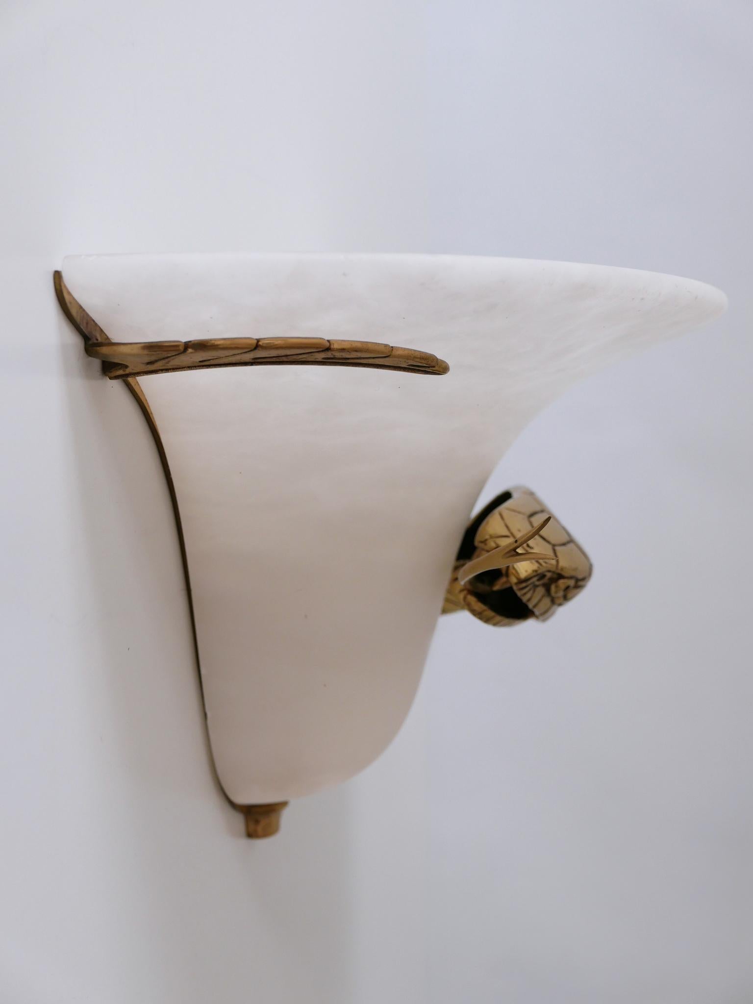 Late 20th Century Large Exceptional Cast Brass & Alabaster Snake Sconce or Wall Lamp, Italy, 1970s