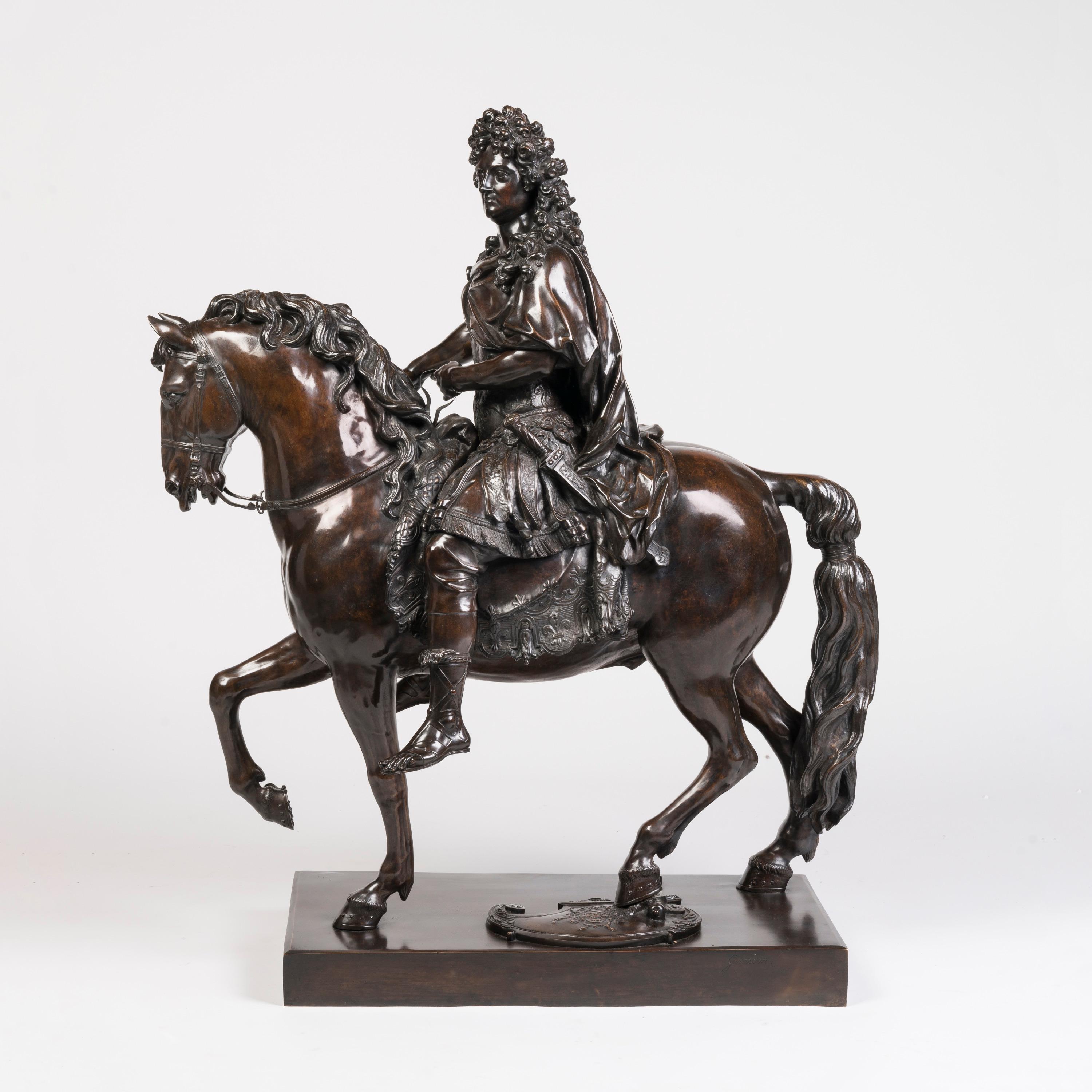 Francese Grande ed eccezionale bronzo equestre di Luigi XIV a cavallo dopo Girardon in vendita
