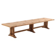 Large Exceptional French Solid Oak Triple-Pedestal Table, C 1945.