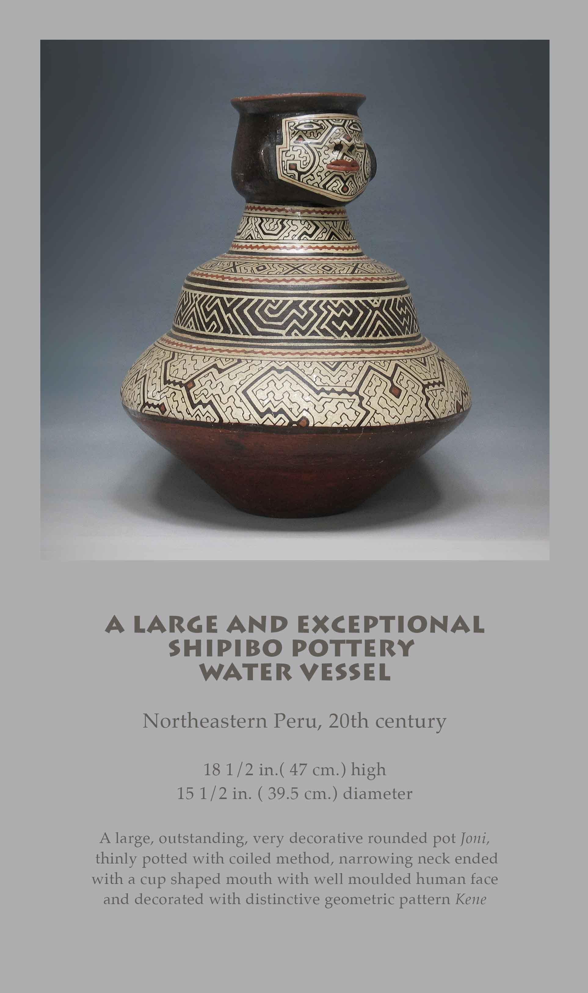 A LARGE AND EXCEPTIONAL
SHIPIBO POTTERY WATER VESSEL

Northeastern Peru, 20th Century. 

18 1/2