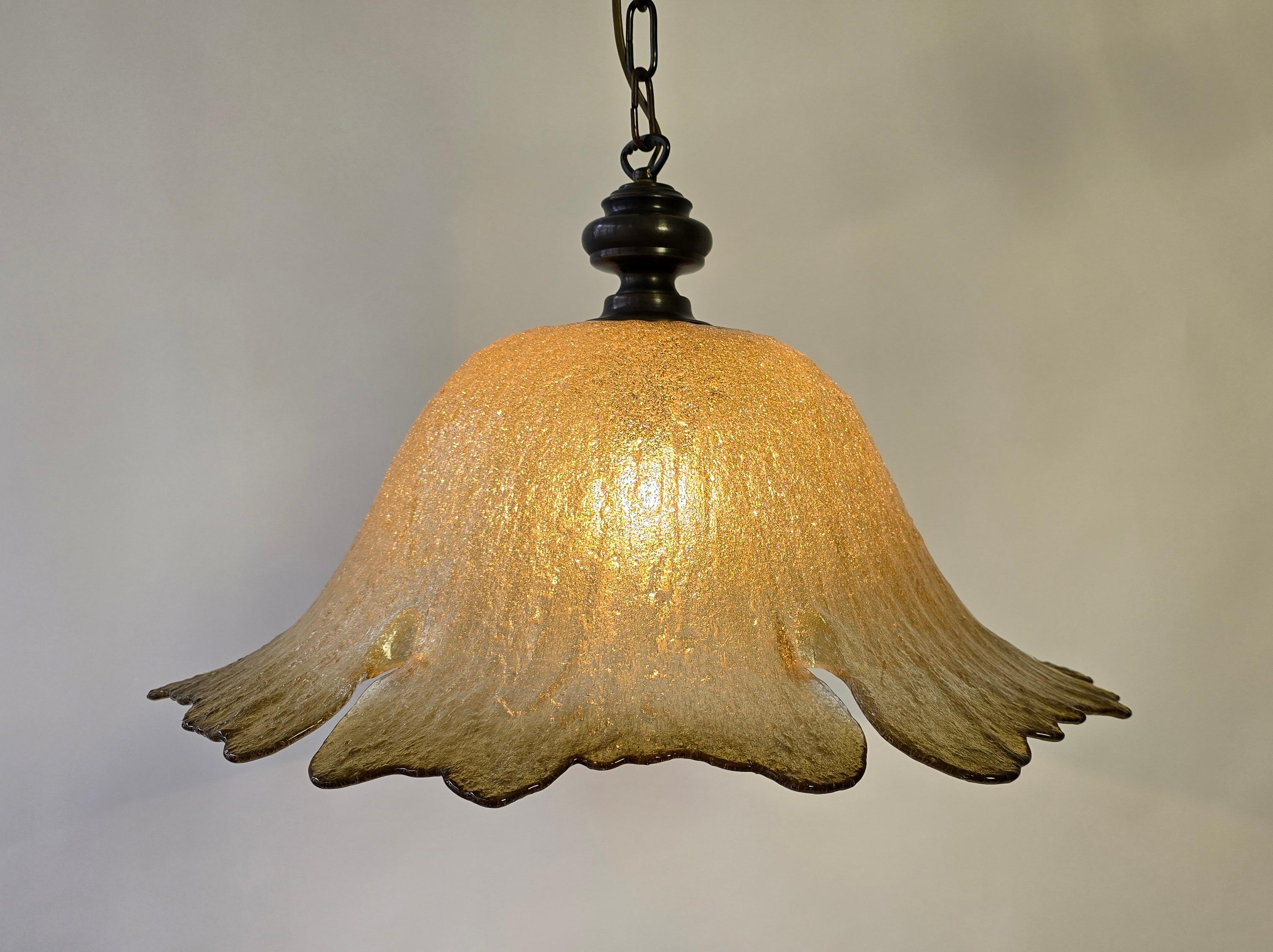 Brass Large Exclusive Peill & Putzler Pendant Lamp – Mouth-blown Glass (1970s) For Sale