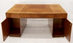 Large Executive Art Deco Burl Wood Partners Desk