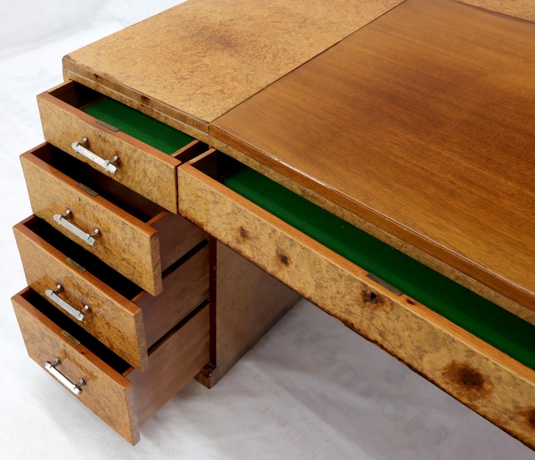 Large Executive Art Deco Burl Wood Partners Desk at 1stDibs