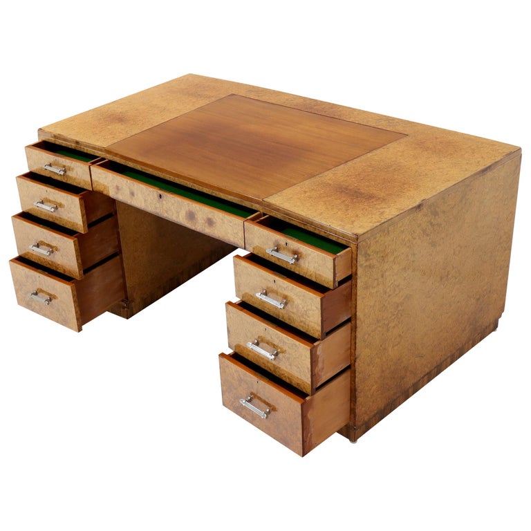 Large Executive Art Deco Burl Wood Partners Desk at 1stDibs