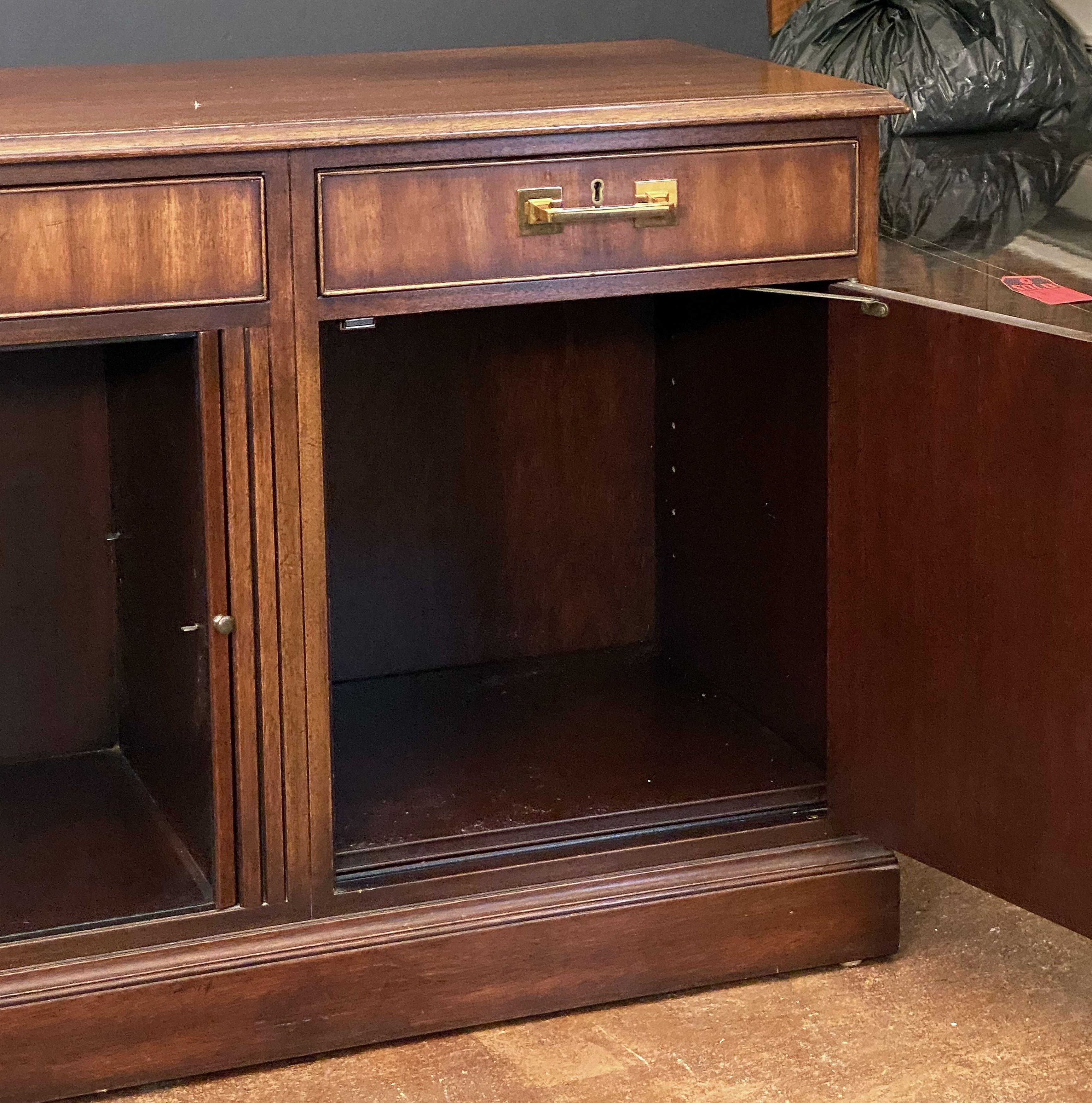Large Executive Console Table with Cabinets and Drawers by Kittinger For Sale 6