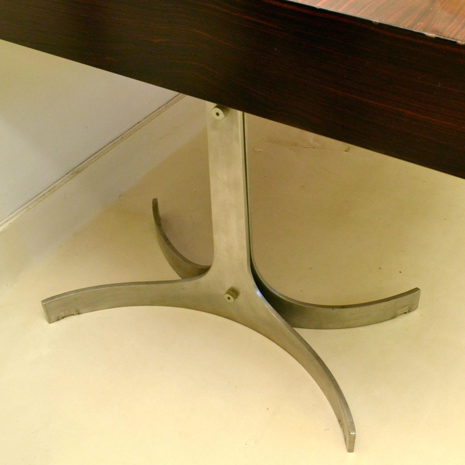 Large Executive Desk by Trau, Italian 1960s, Wooden Top on Curved Metal Legs In Good Condition In London, GB