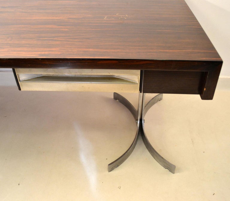 Large Executive Desk By Trau Italian 1960s Wooden Top On Curved