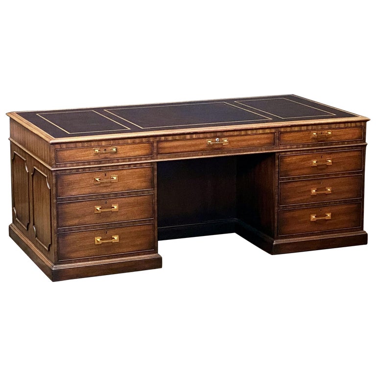 Large Executive Partners Pedestal Desk with Embossed Leather Top by