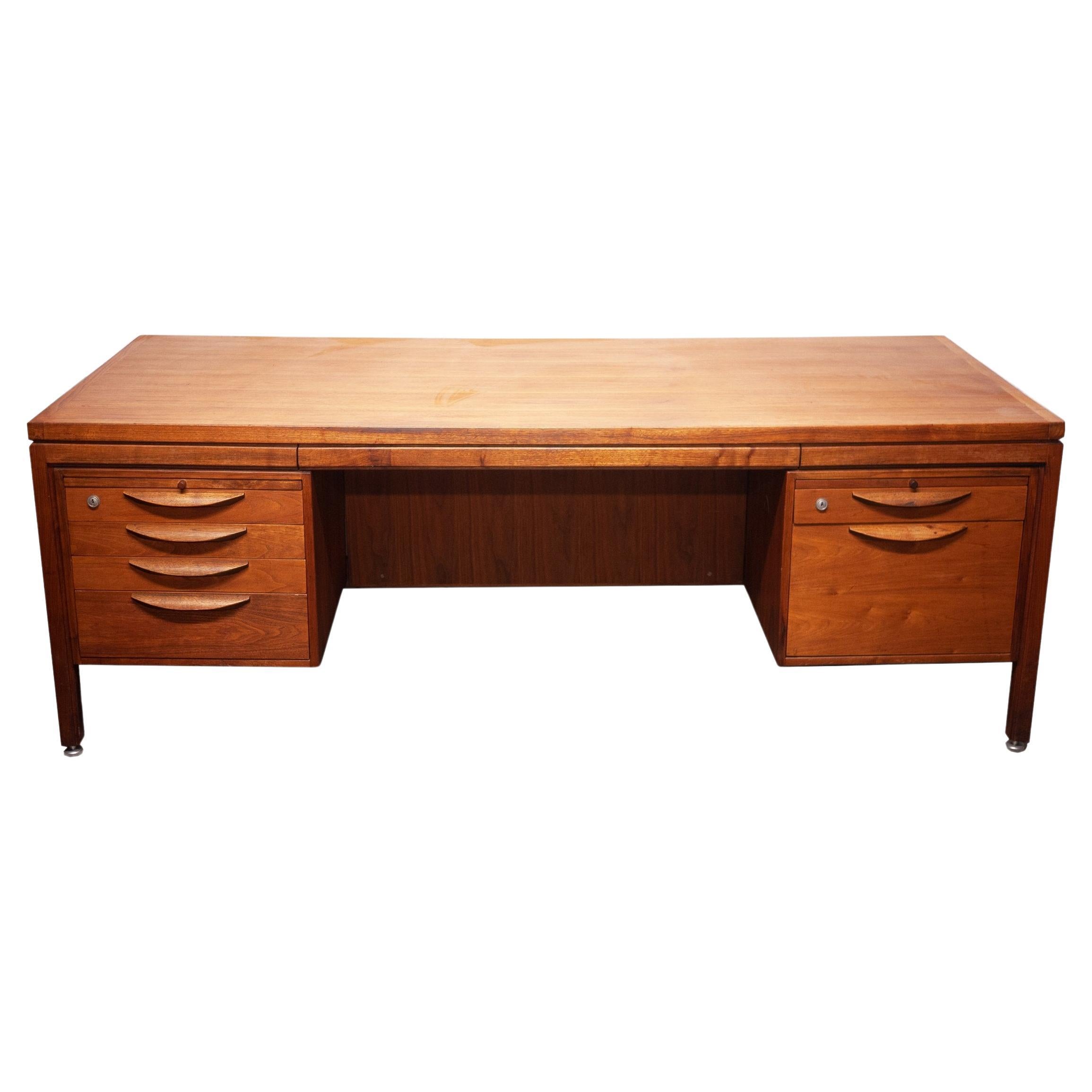 Large Executive Walnut Writing Desk by Jens Risom, 1960s For Sale
