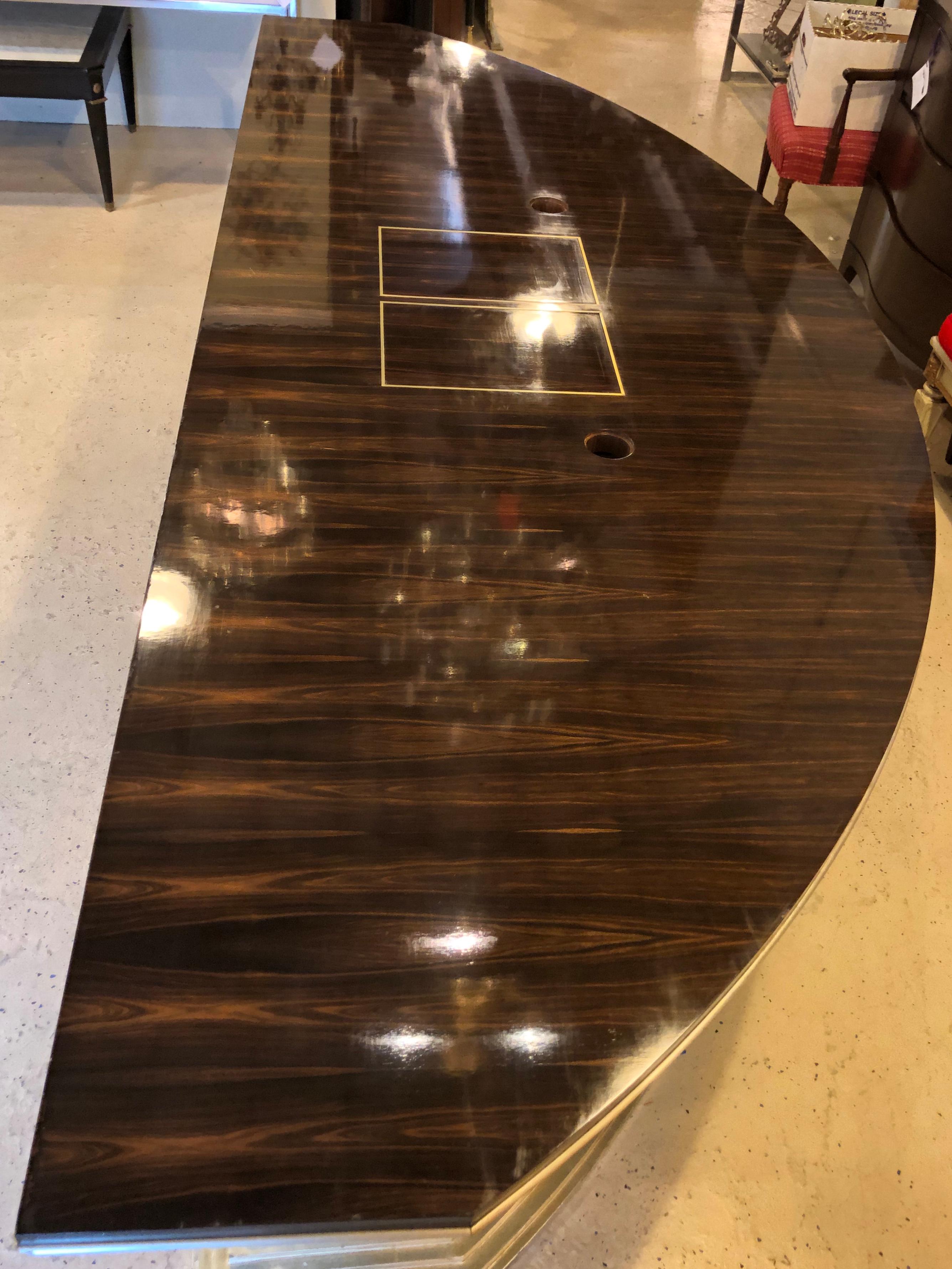 Large Executive's Desk or Centre Table Console in Rosewood Veneer Demilune Form In Good Condition In Stamford, CT