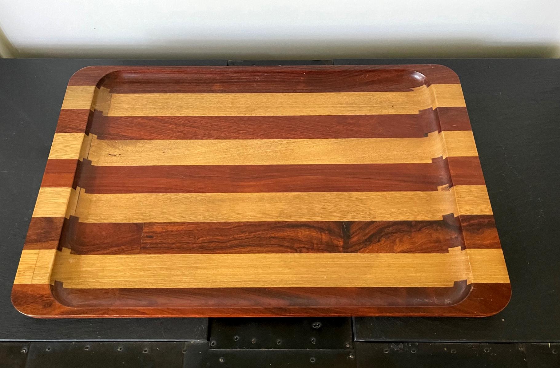 Large Exotic Mixed Wood Tray by Don Shoemaker For Sale 5
