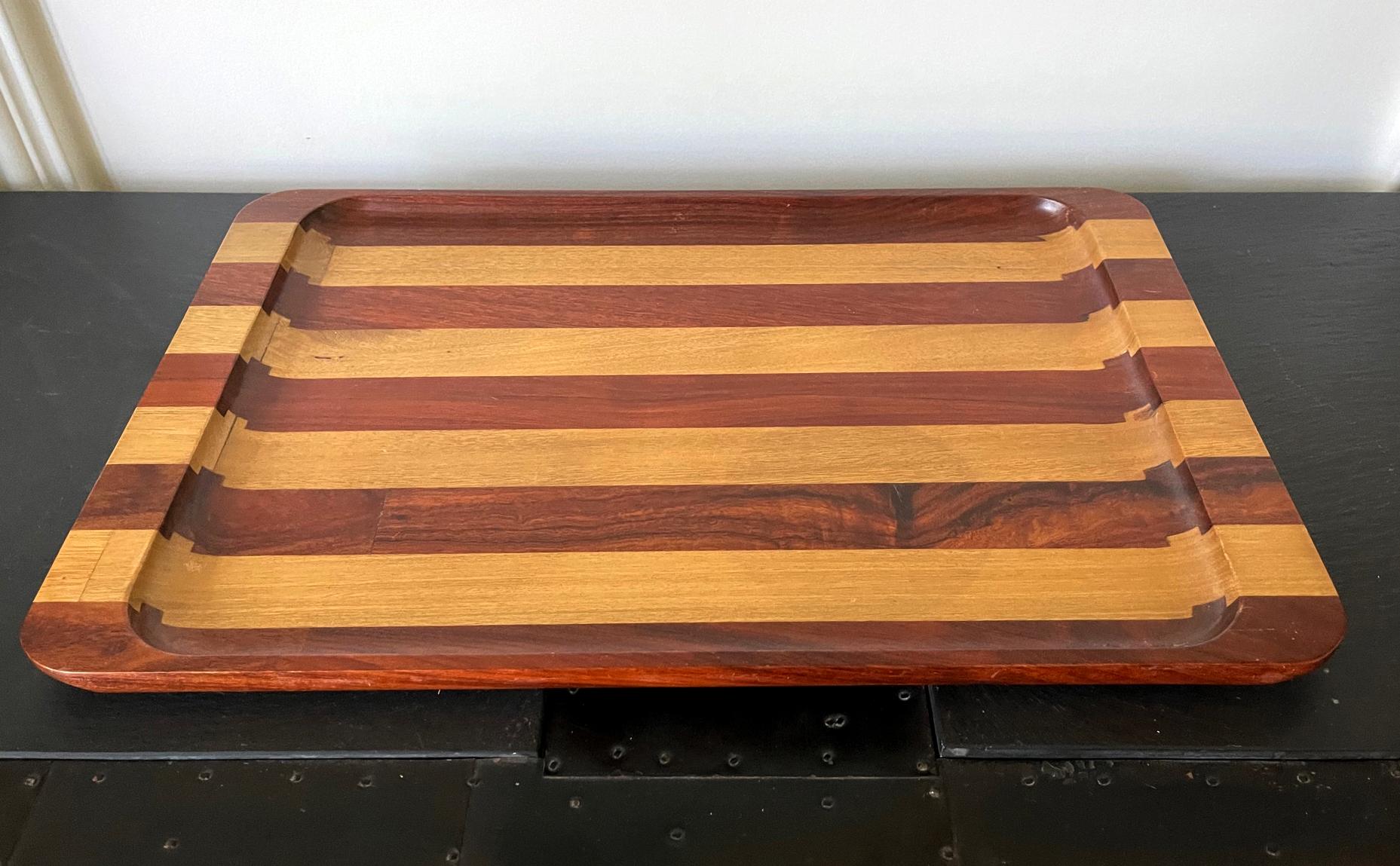Mid-Century Modern Large Exotic Mixed Wood Tray by Don Shoemaker For Sale