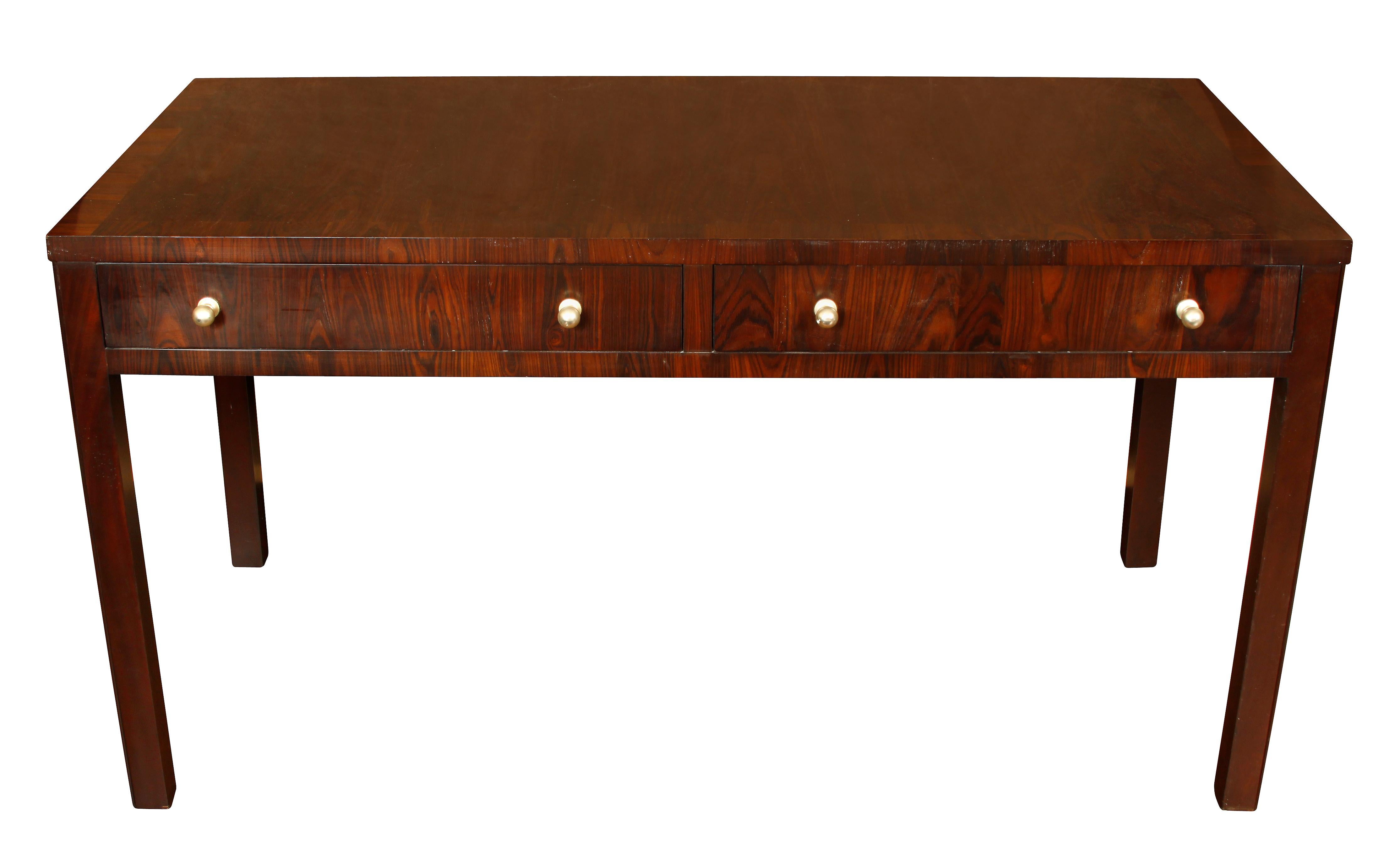 American Large Exotic Wood Desk with Nickel Pulls