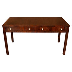 Large Exotic Wood Desk with Nickel Pulls