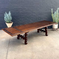 Large Expanding Antique Spanish Carved Dining Table