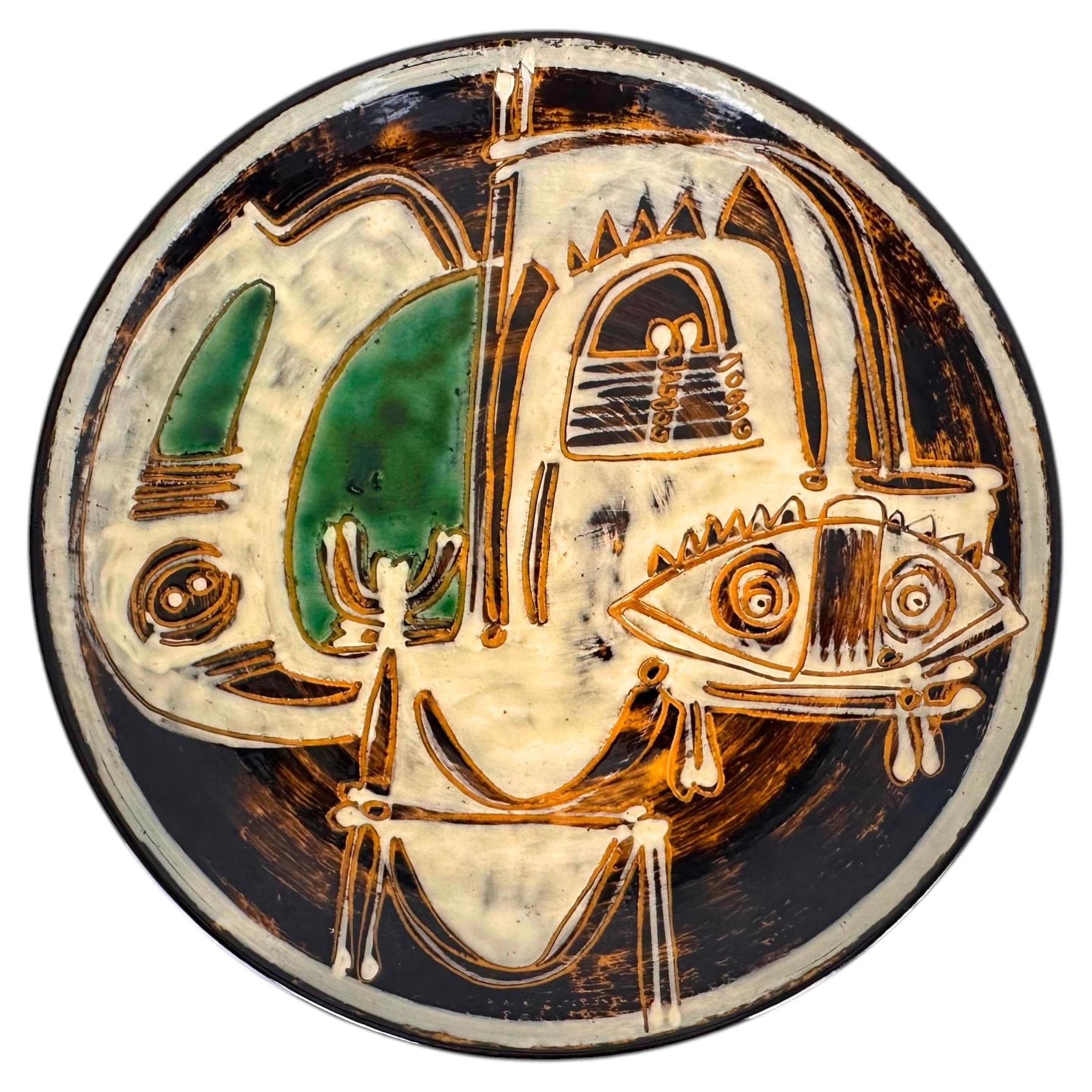 Grand plat expressionniste en céramique par Ivy Lysdal pour Kähler, Danemark, années 1960