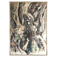 Large Expressionist Watercolor by Stevan Stojanović, Yugoslavia 1970s