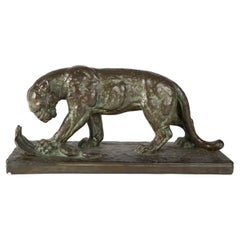 Large Expressive French Art Déco Sculpture Panther with Cobra by Felix Guis