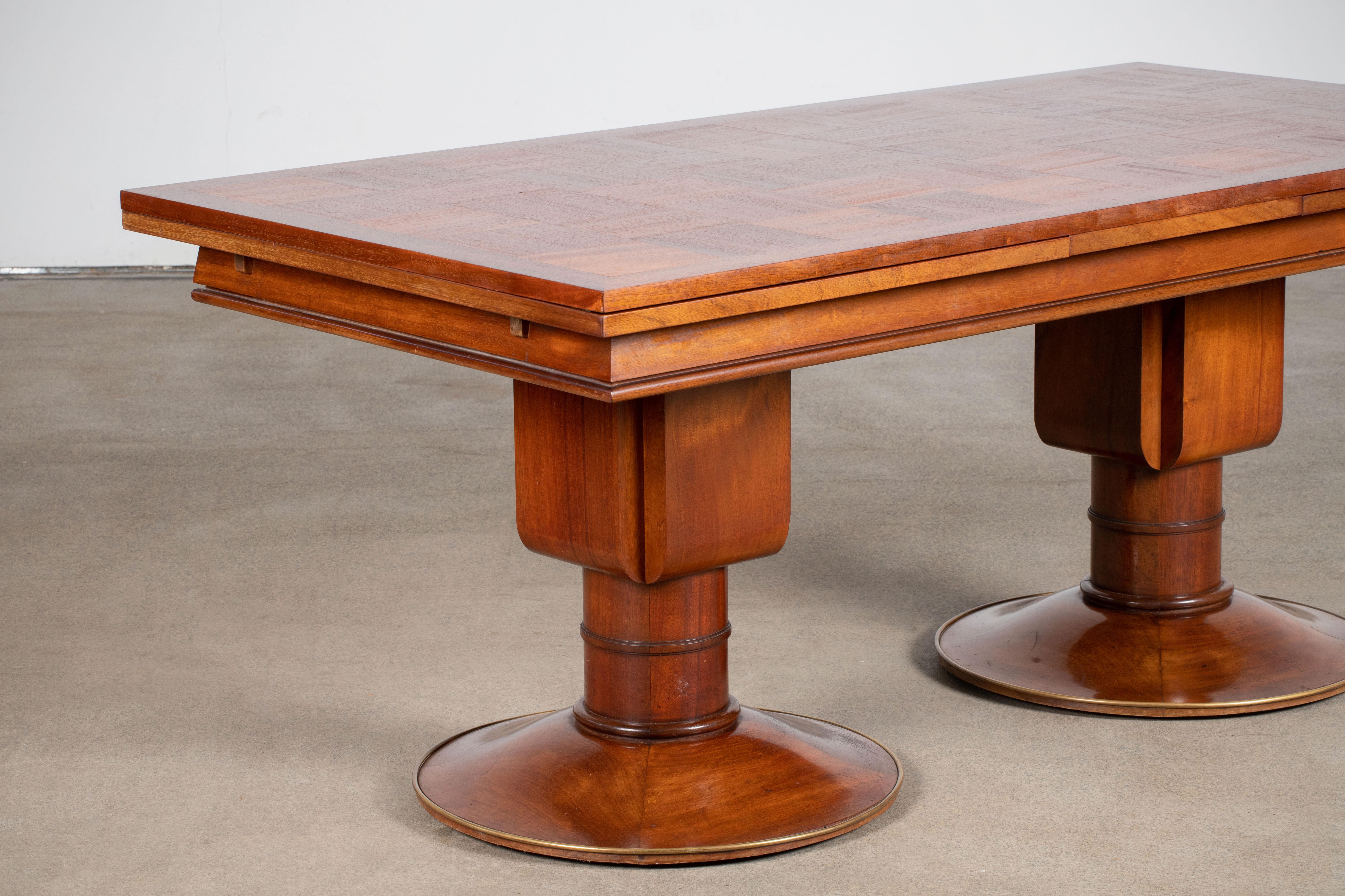 Large Extendable Art Deco Table, Solid Mahogany, France, 1930. 15