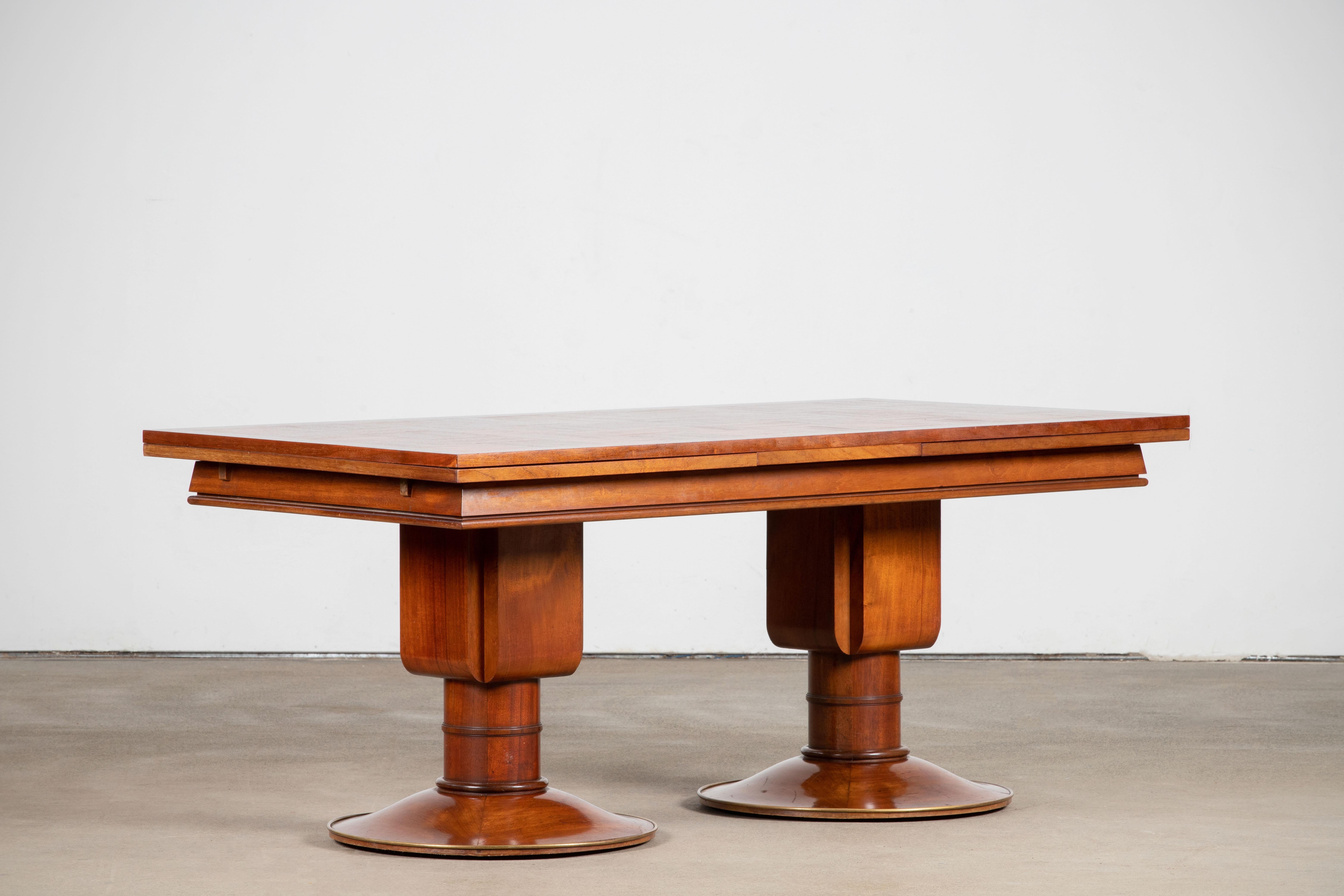 English Large Extendable Art Deco Table, Solid Mahogany, France, 1930.