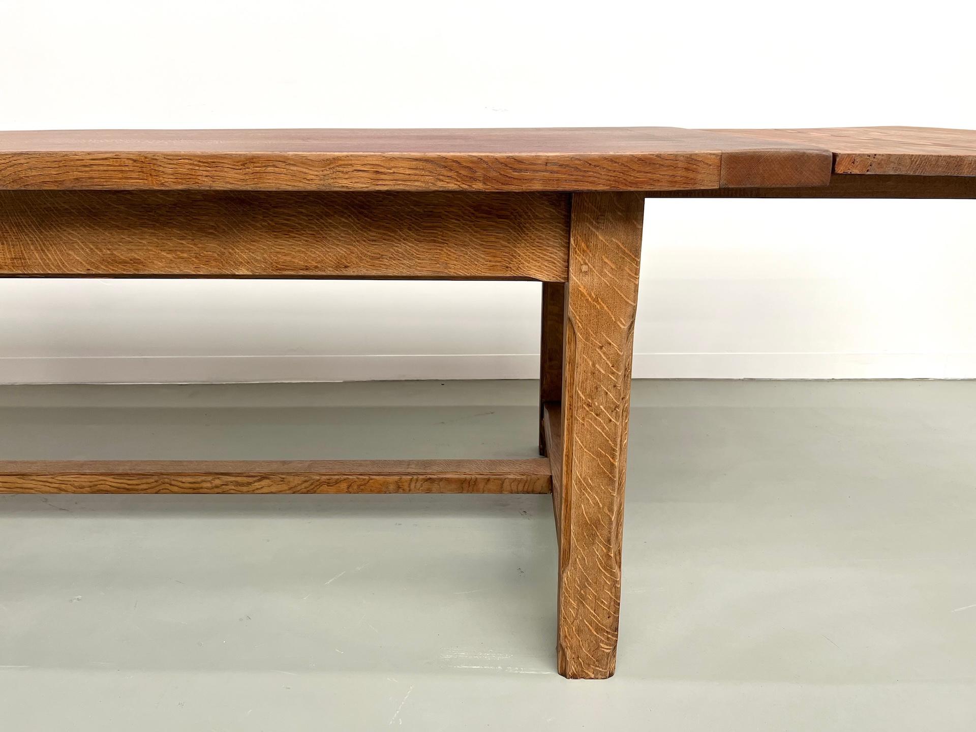 Large extendable french oak farmhouse table, 50's 5