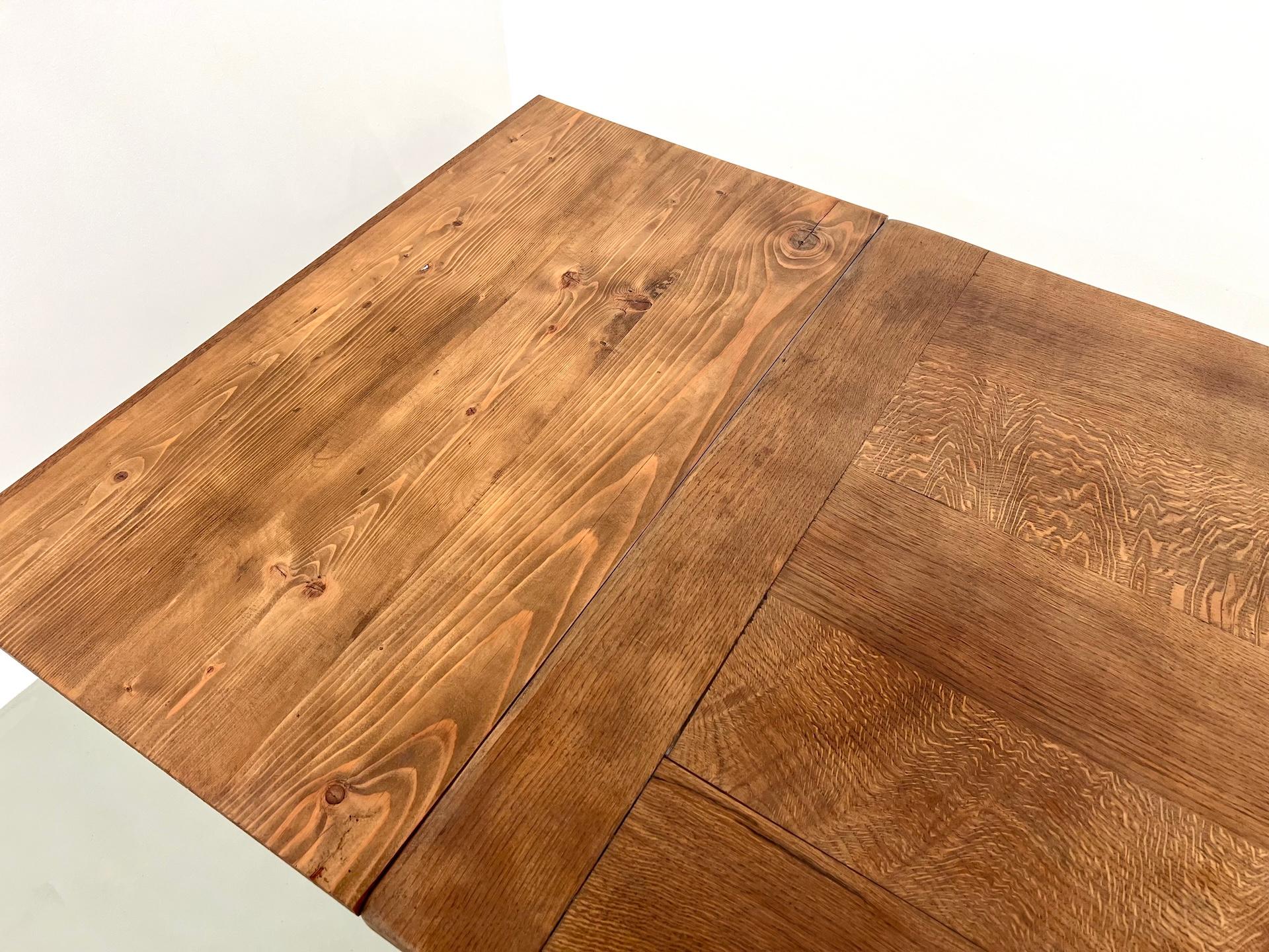 Large extendable french oak farmhouse table, 50's 9