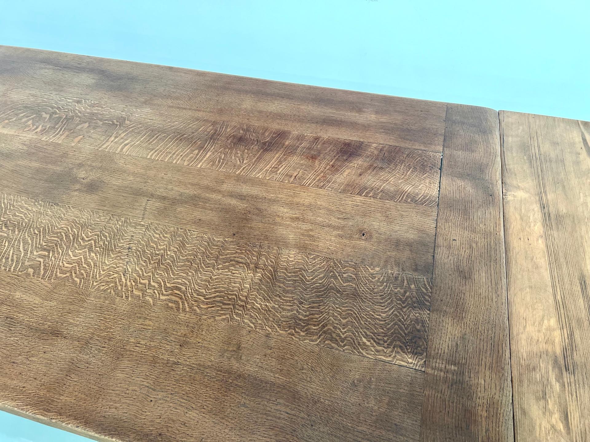 Large extendable french oak farmhouse table, 50's 12