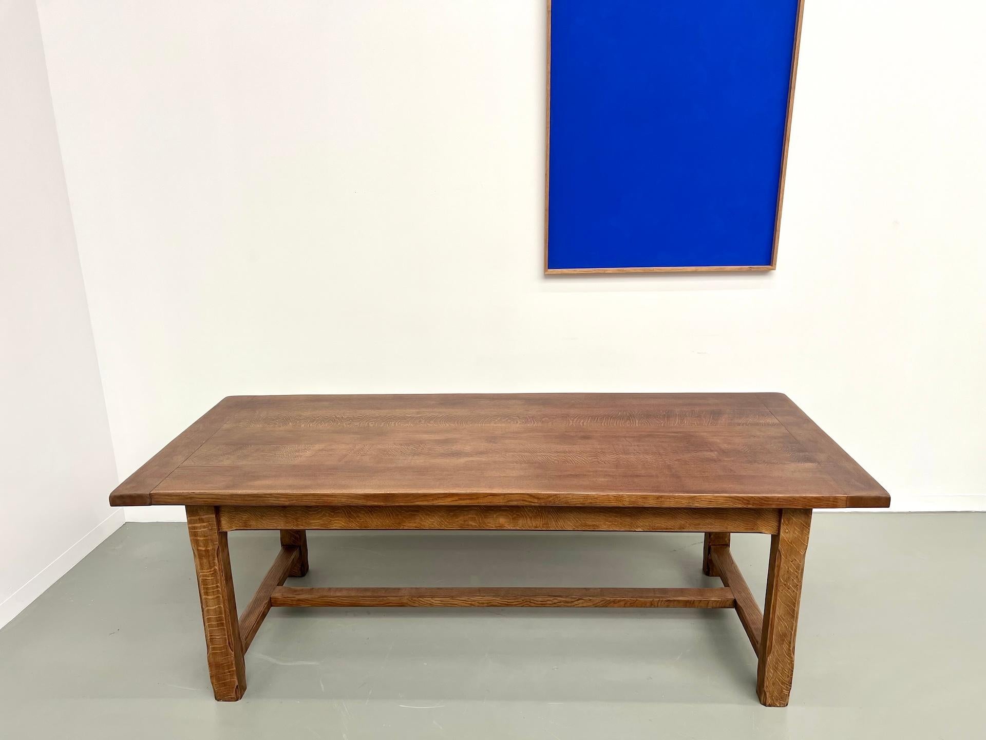 French Large extendable french oak farmhouse table, 50's