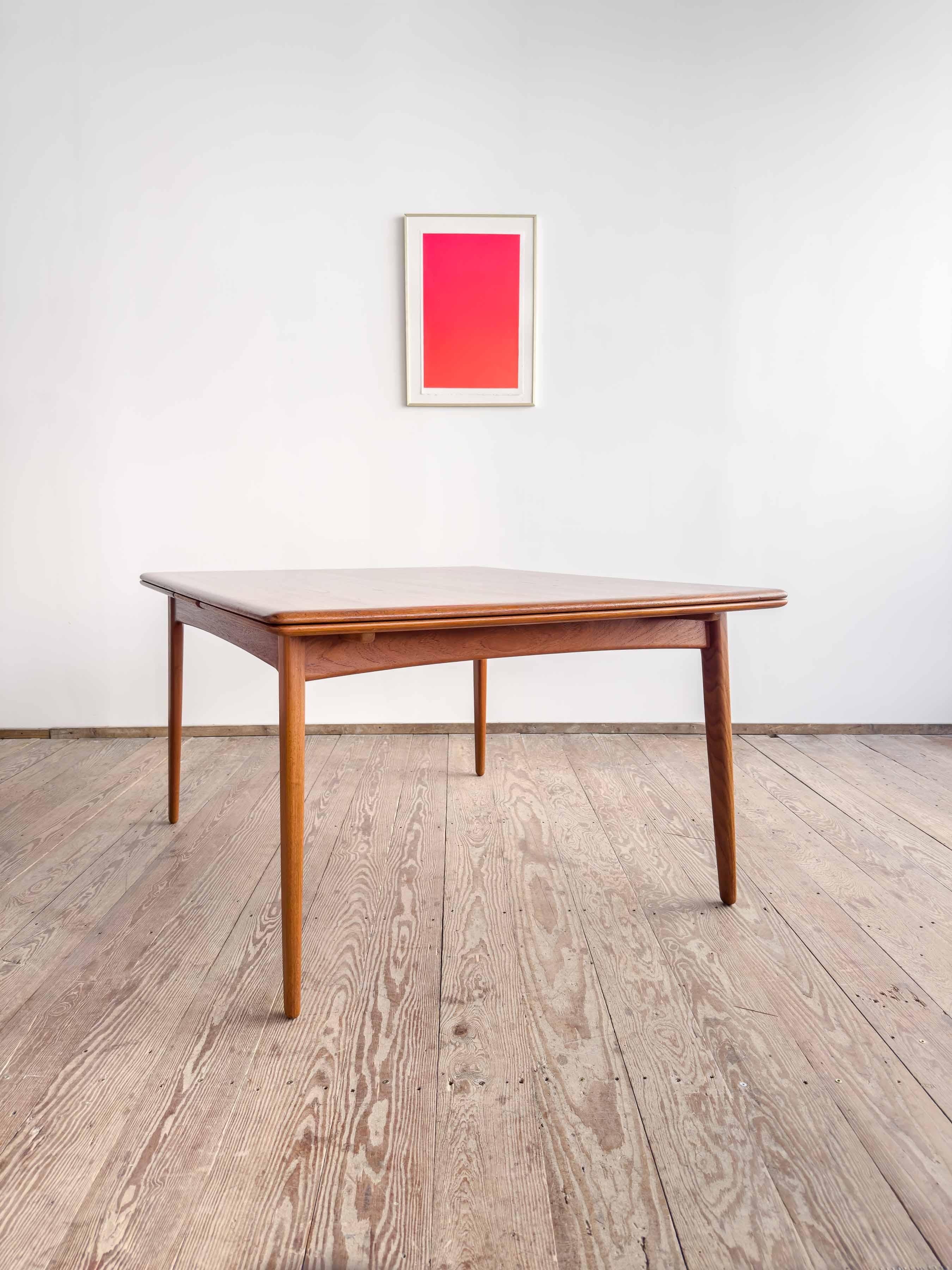Hand-Carved Large Extendable Mid-Century Teak Dining Table by Sven Aage Madsen For Sale