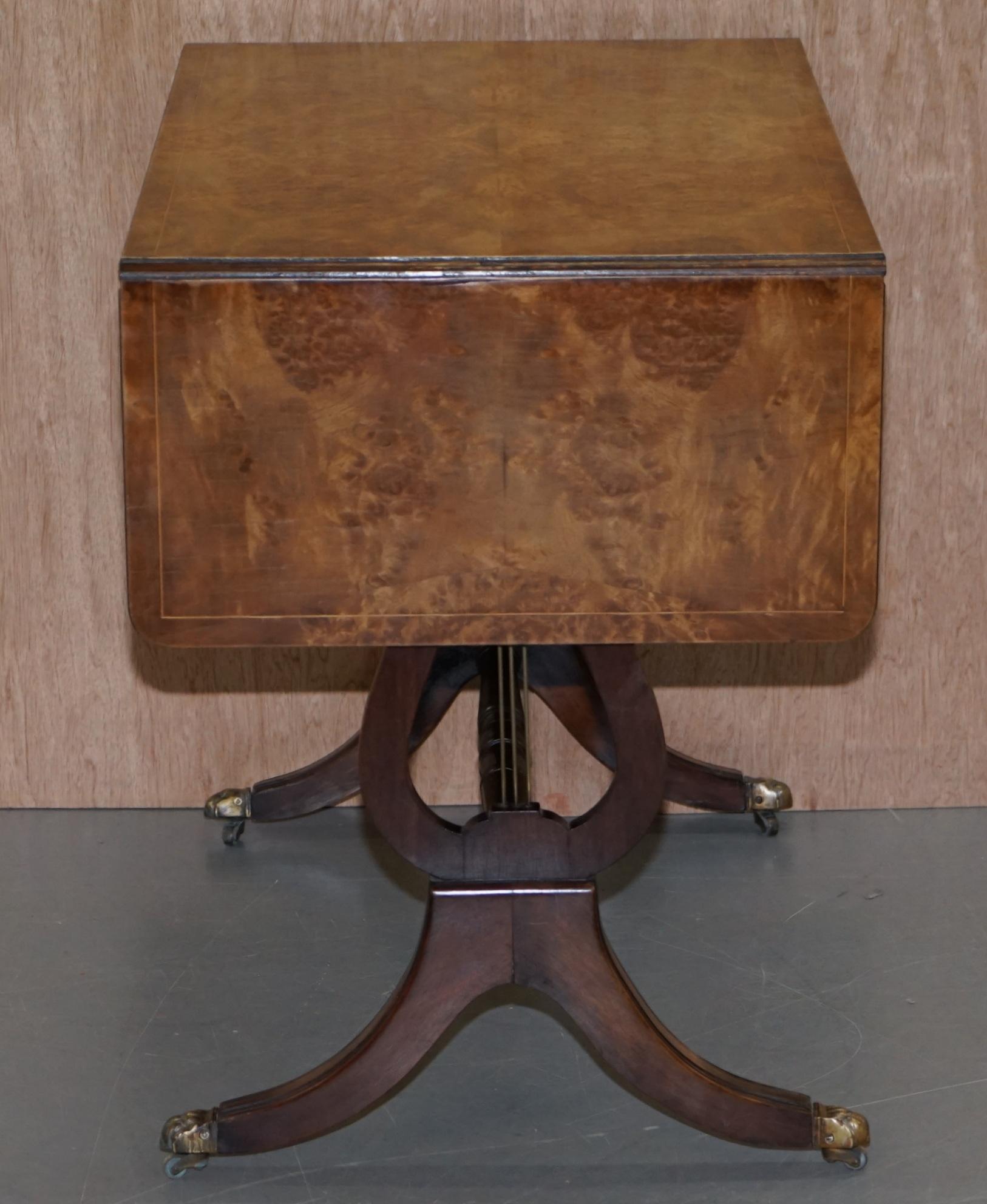 Large Extending Occasional Games Table in Burr Walnut Lion Paw Castors + Drawers For Sale 5