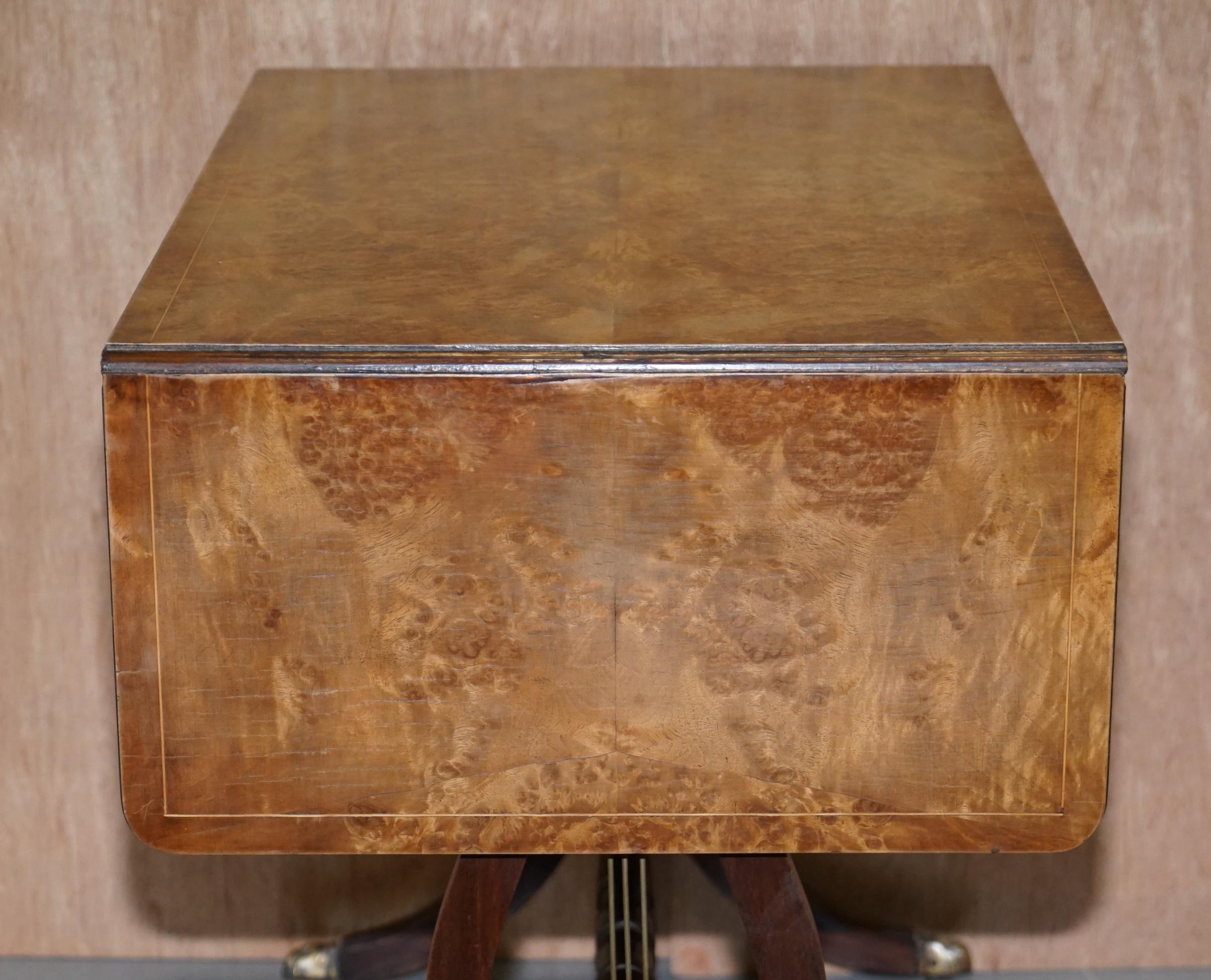 Large Extending Occasional Games Table in Burr Walnut Lion Paw Castors + Drawers For Sale 6