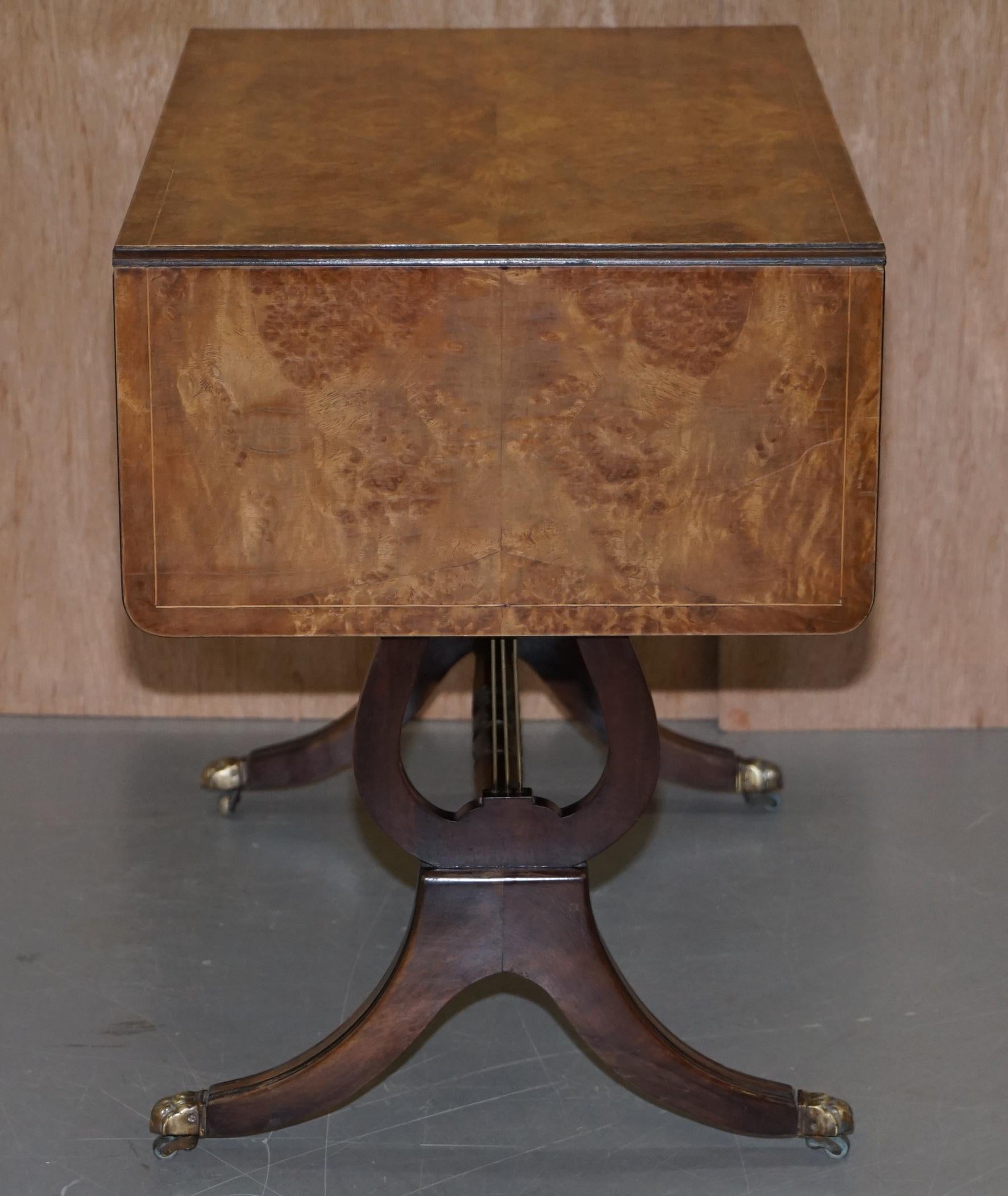 Large Extending Occasional Games Table in Burr Walnut Lion Paw Castors + Drawers For Sale 8
