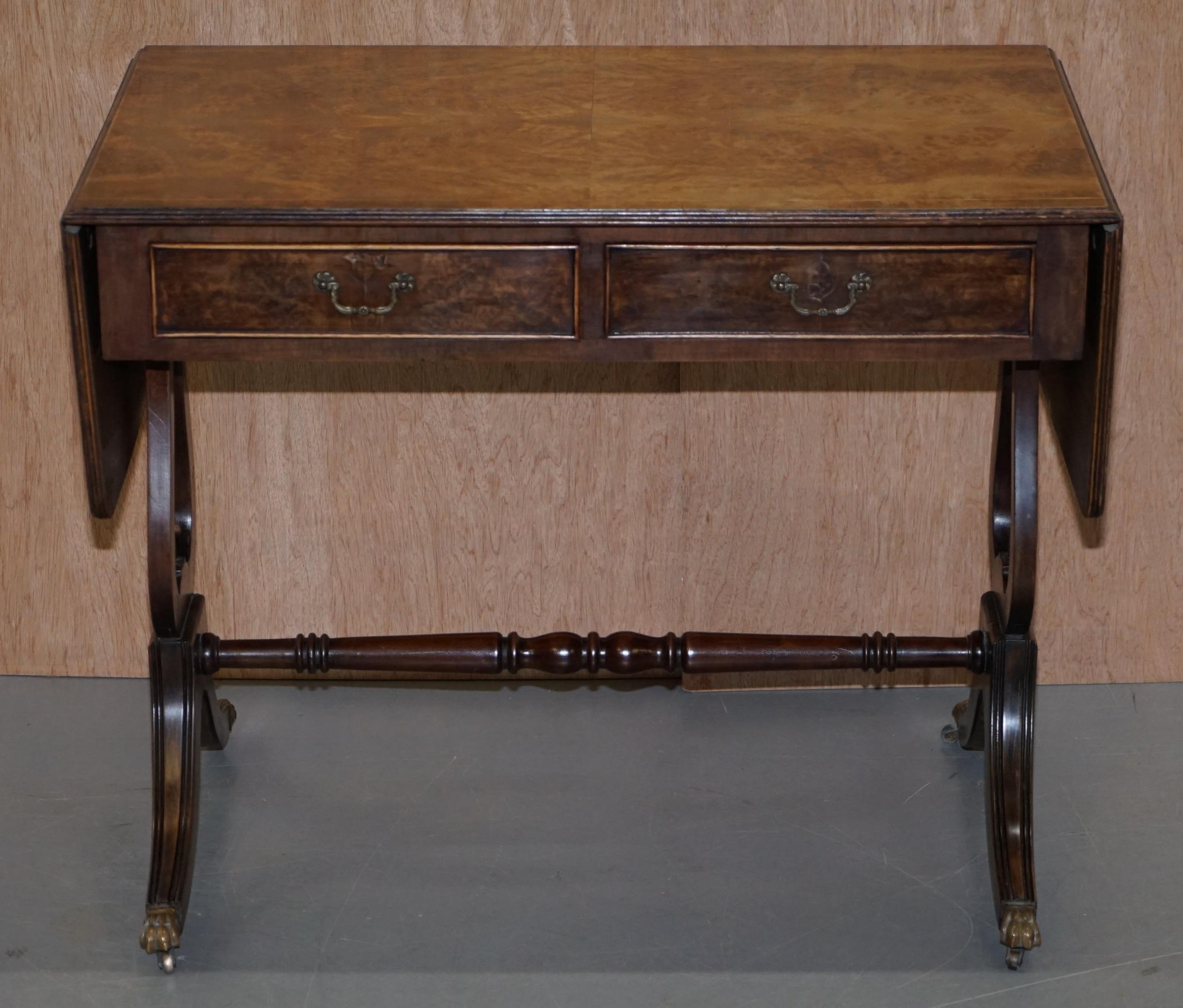 We are delighted to offer for sale this lovely large Bevan Funnell vintage burr walnut side table with extending top and twin drawers 

A very good looking and versatile piece, the table has twin drawers to the front and twin false drawers to the