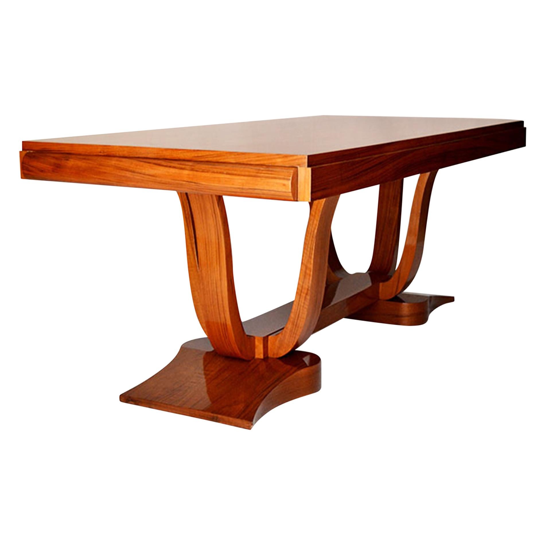 Large Extensible Art Deco Table in French Walnut Wood, 1930s, France For Sale