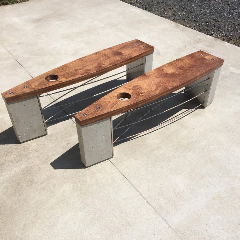 Large Exterior Outdoor Bench with Modern Concrete Wood and Stainless Steel For Sale at 1stDibs exterior metal benches exterior wood benches modern concrete outdoor bench