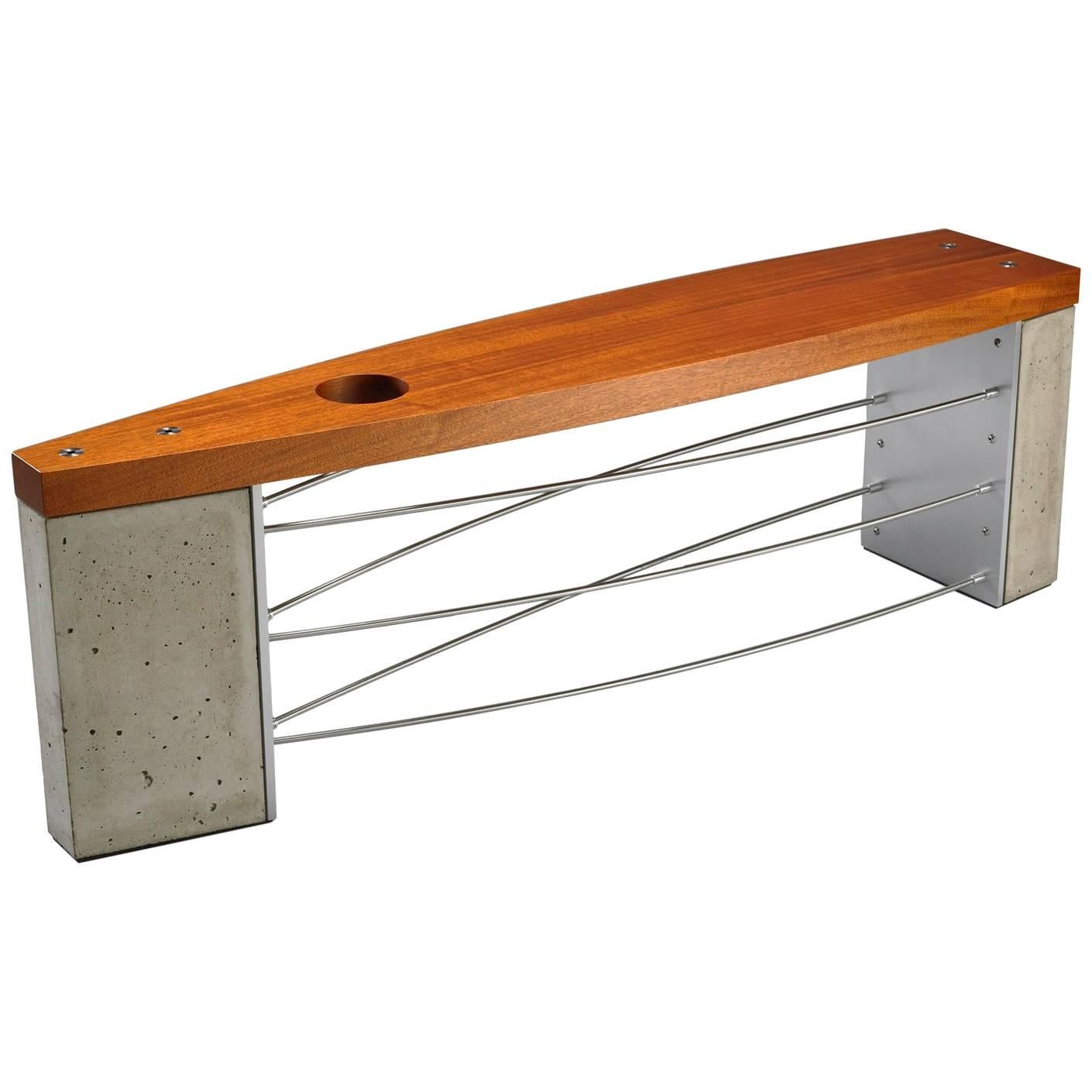 Industrial Large Exterior Outdoor Bench with Modern Concrete Wood and Stainless Steel For Sale