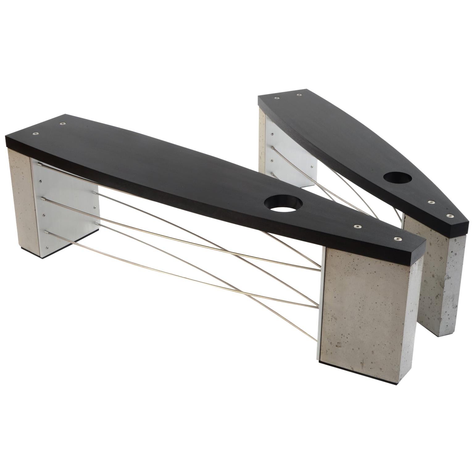Large Exterior Outdoor Bench with Modern Concrete Wood and Stainless Steel For Sale
