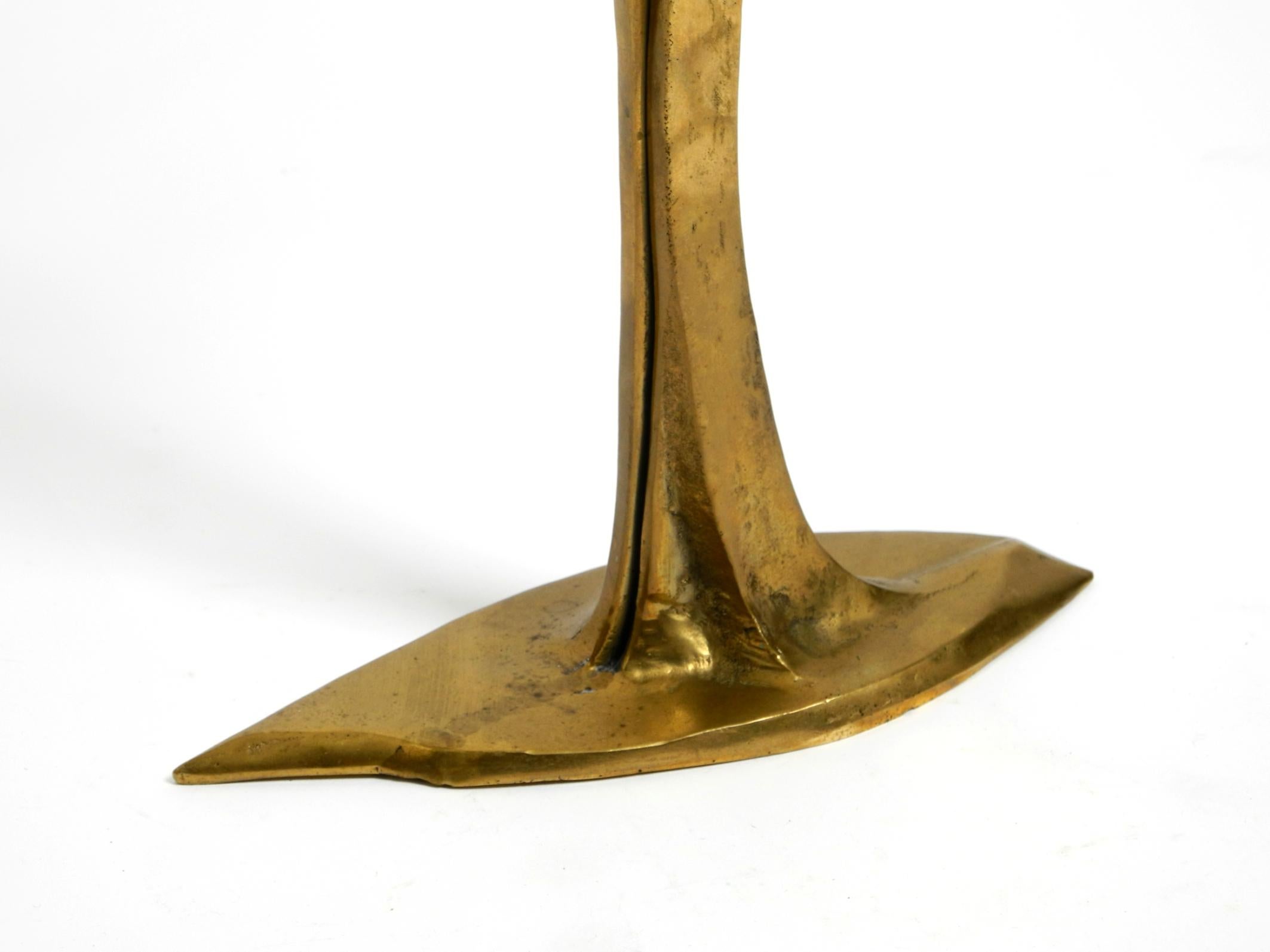 Large extraordinary Mid Century Modern brass candlestick in brutalist design For Sale 4