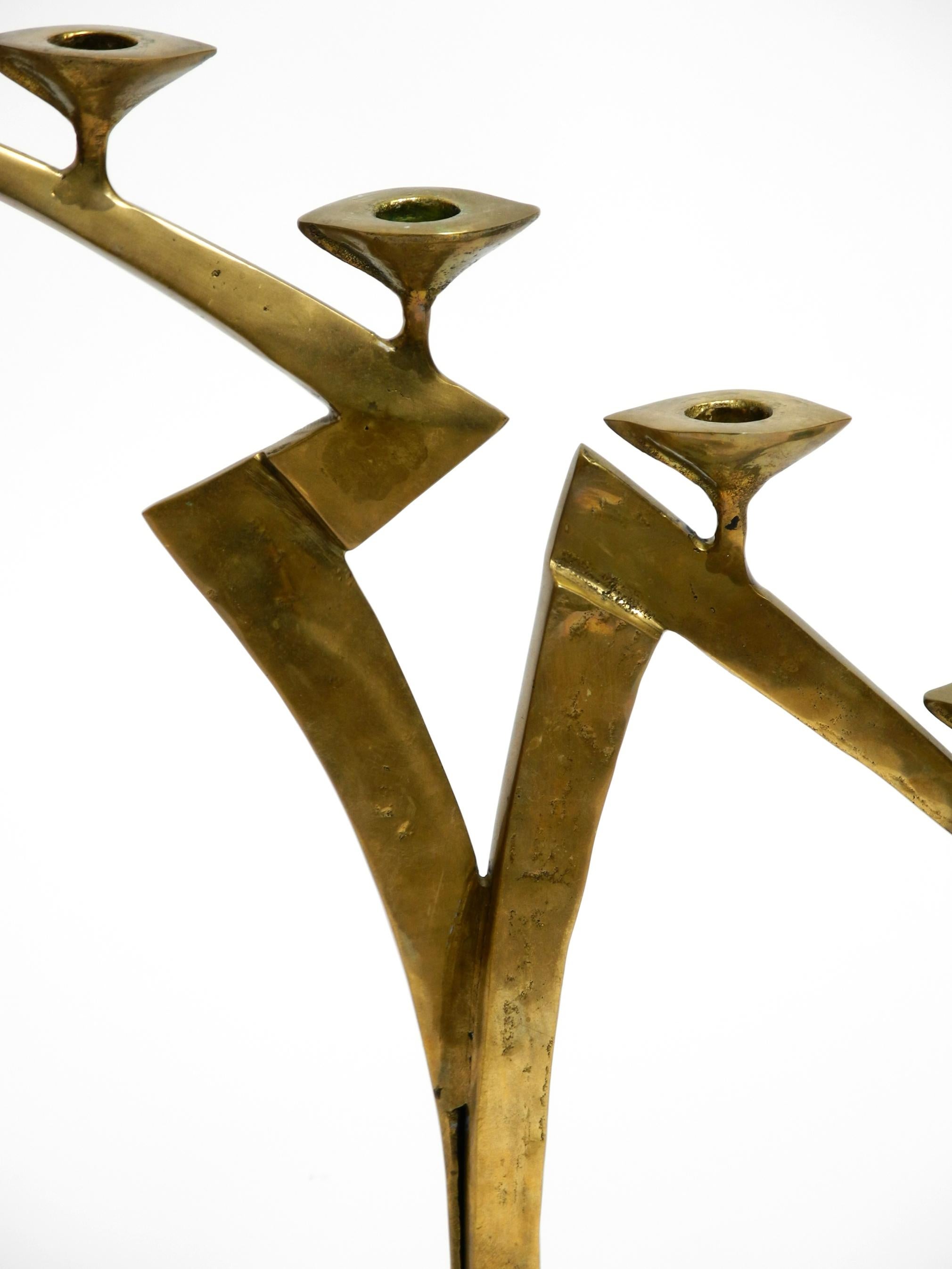 Large extraordinary Mid Century Modern brass candlestick in brutalist design For Sale 5