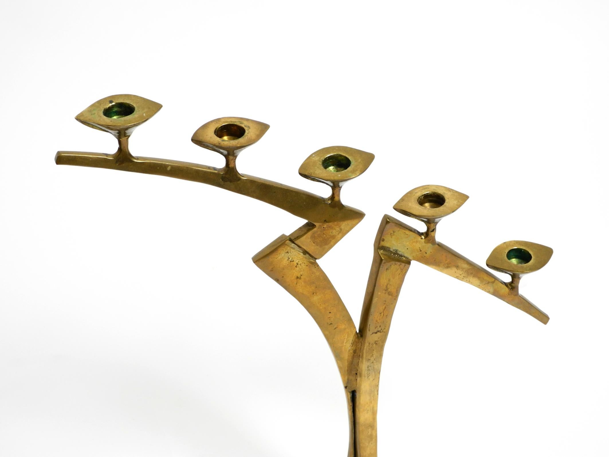 Large extraordinary Mid Century Modern brass candlestick in brutalist design For Sale 6