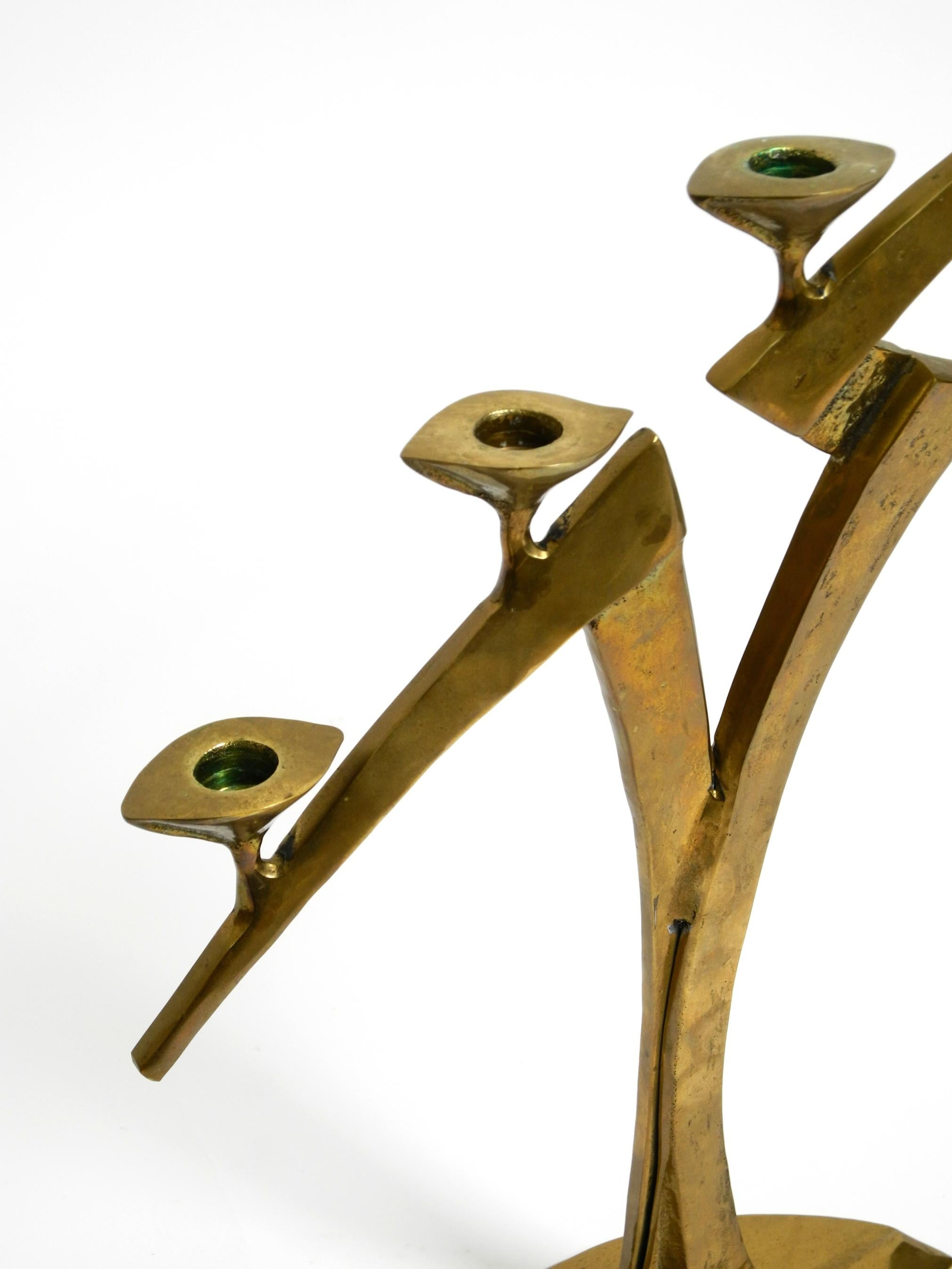 Large extraordinary Mid Century Modern brass candlestick in brutalist design For Sale 8