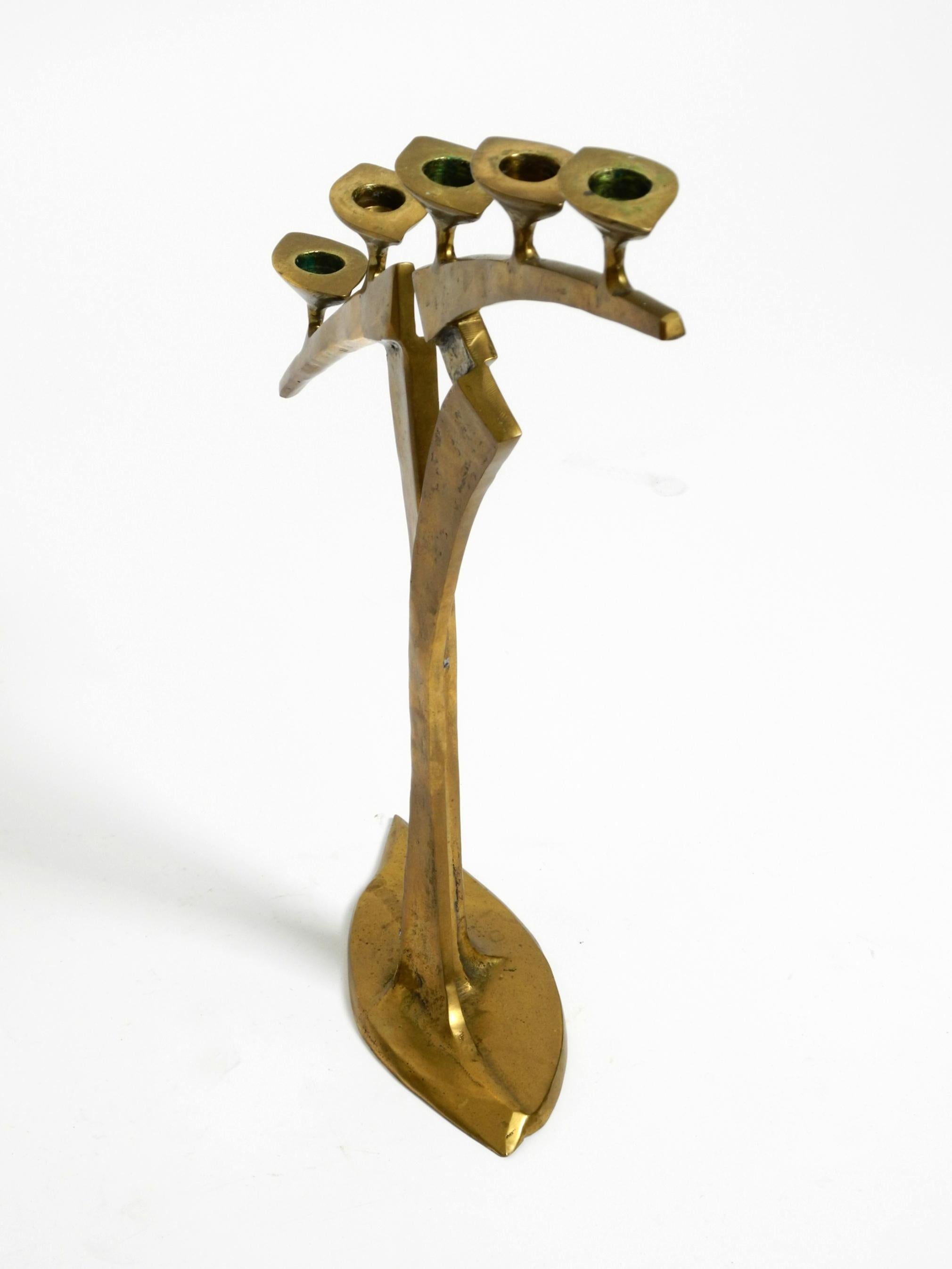 Large extraordinary Mid Century Modern brass candlestick in brutalist design For Sale 9